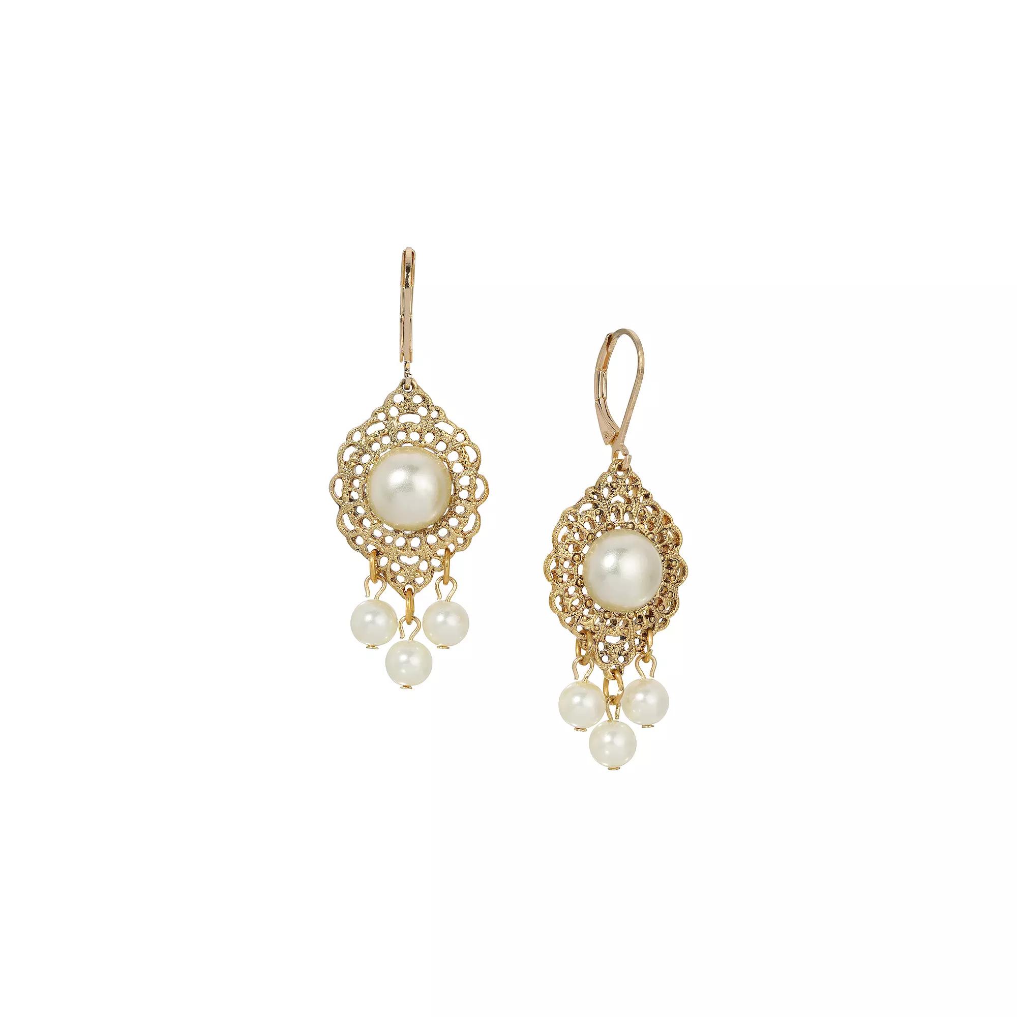 1928 Gold Tone Simulated Pearl Chandelier Drop Earrings, Womens, White Product Image