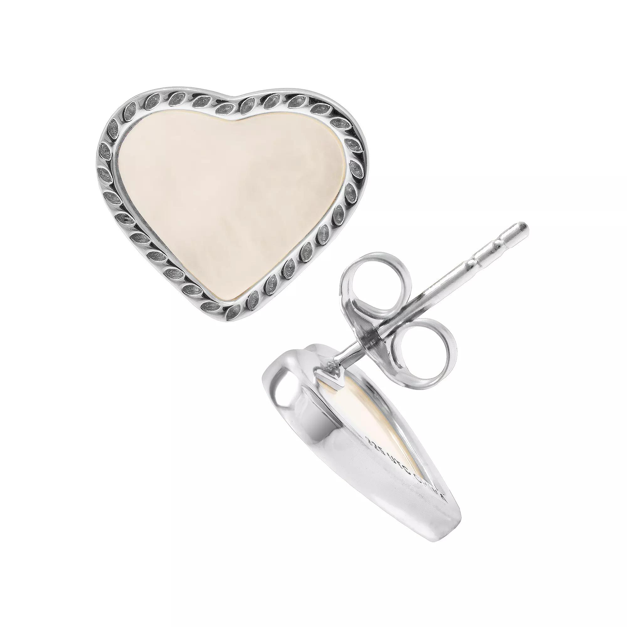 Gemistry Sterling Silver Mother Of Pearl Heart Stud Earrings, Women's Product Image