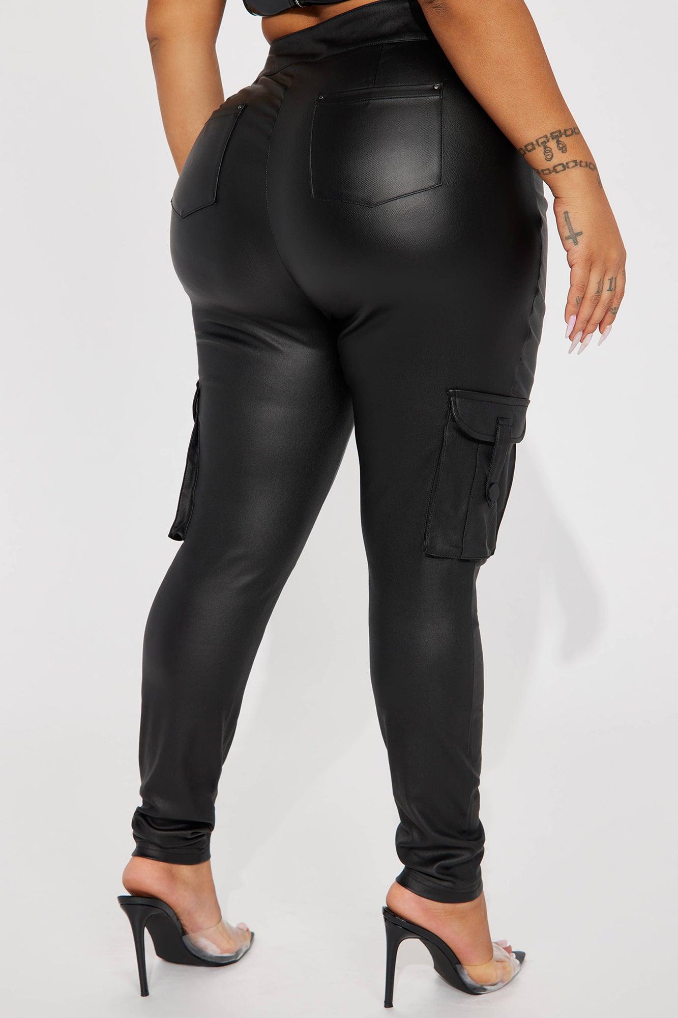 Kalen Cargo Faux Leather Skinny Pant - Black Product Image