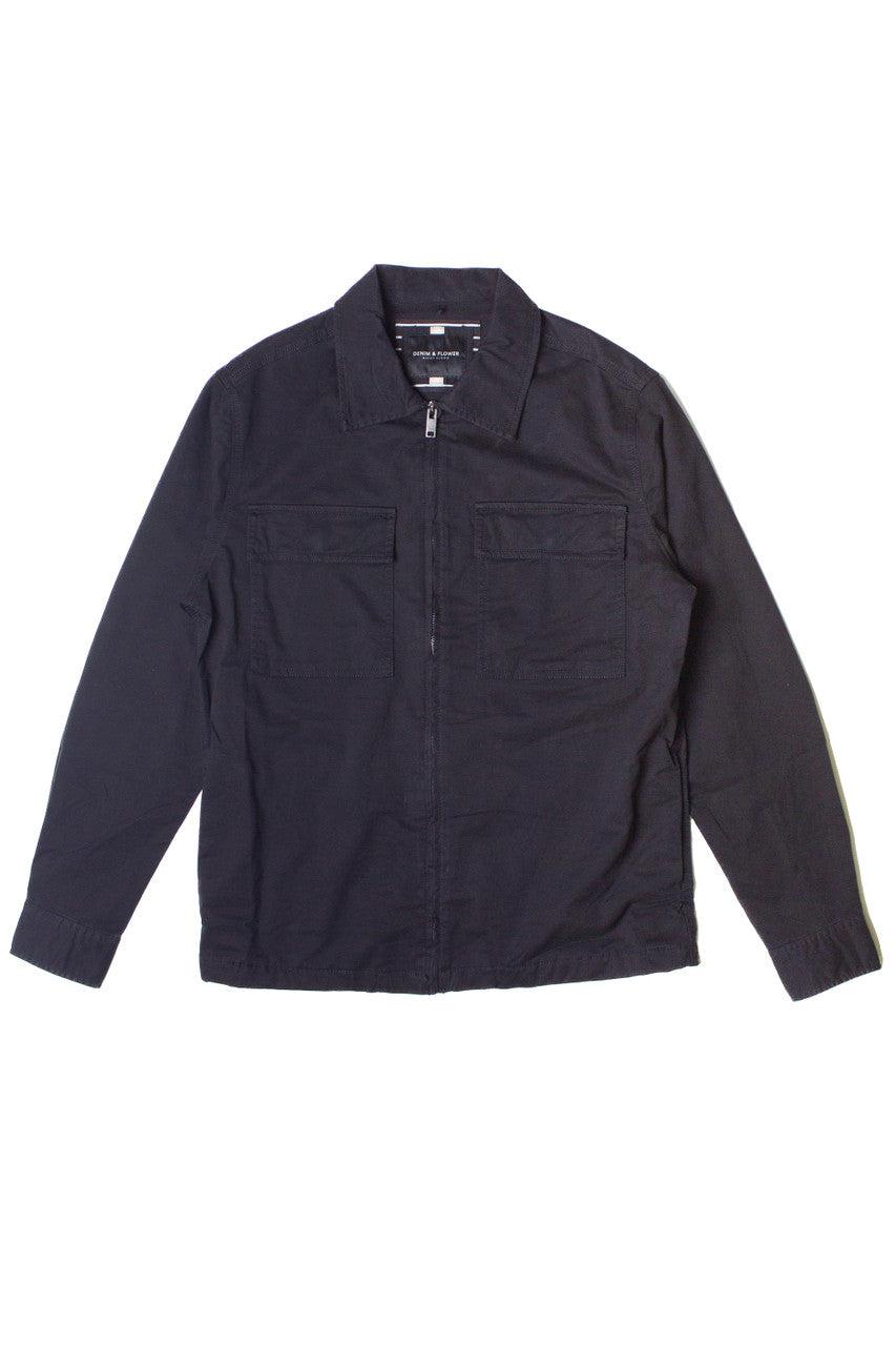 Black Zip Up Twill Jacket Product Image