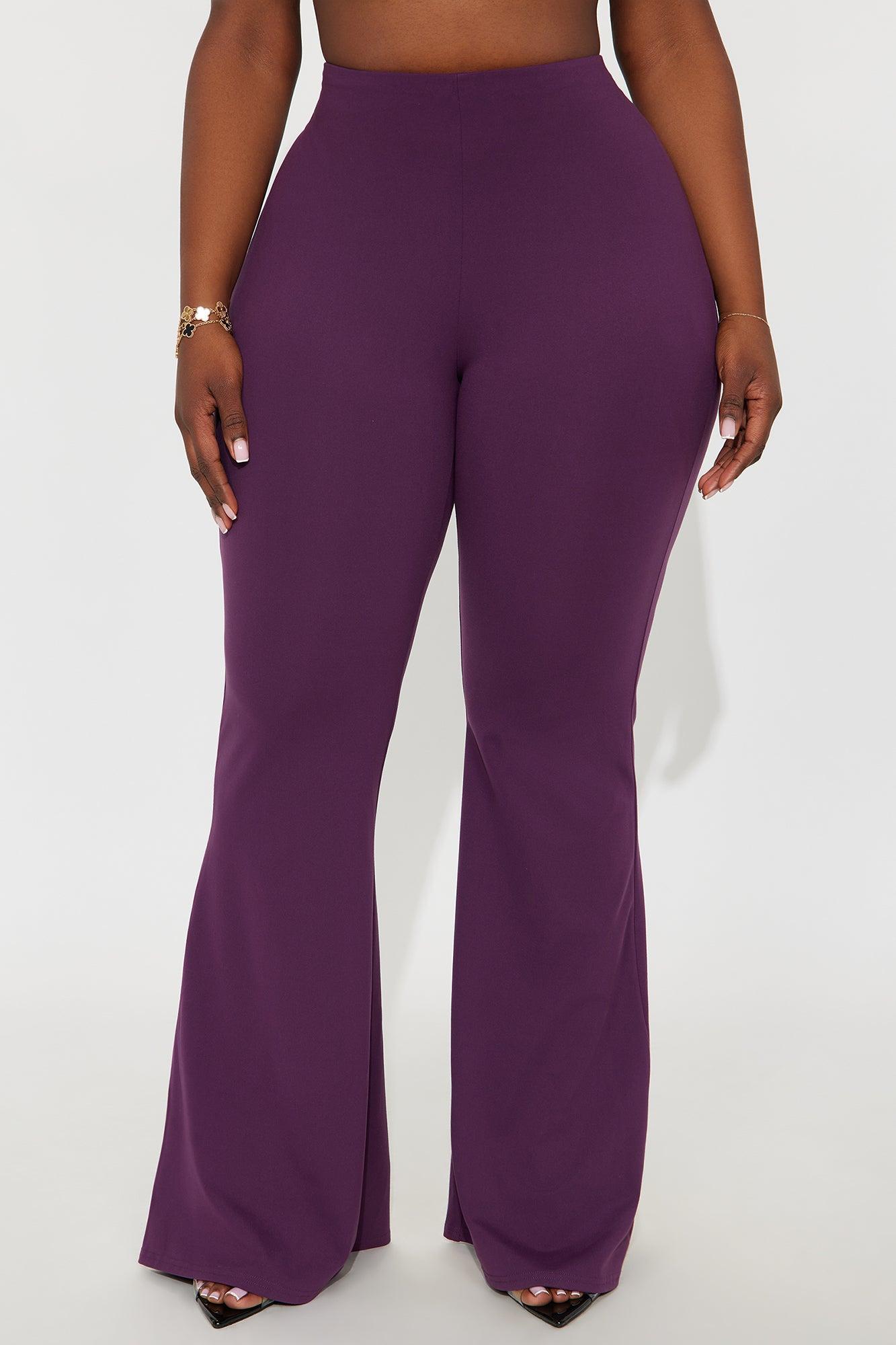 A Little Too Late Mid Rise Flare Pant 34 - Plum Female Product Image