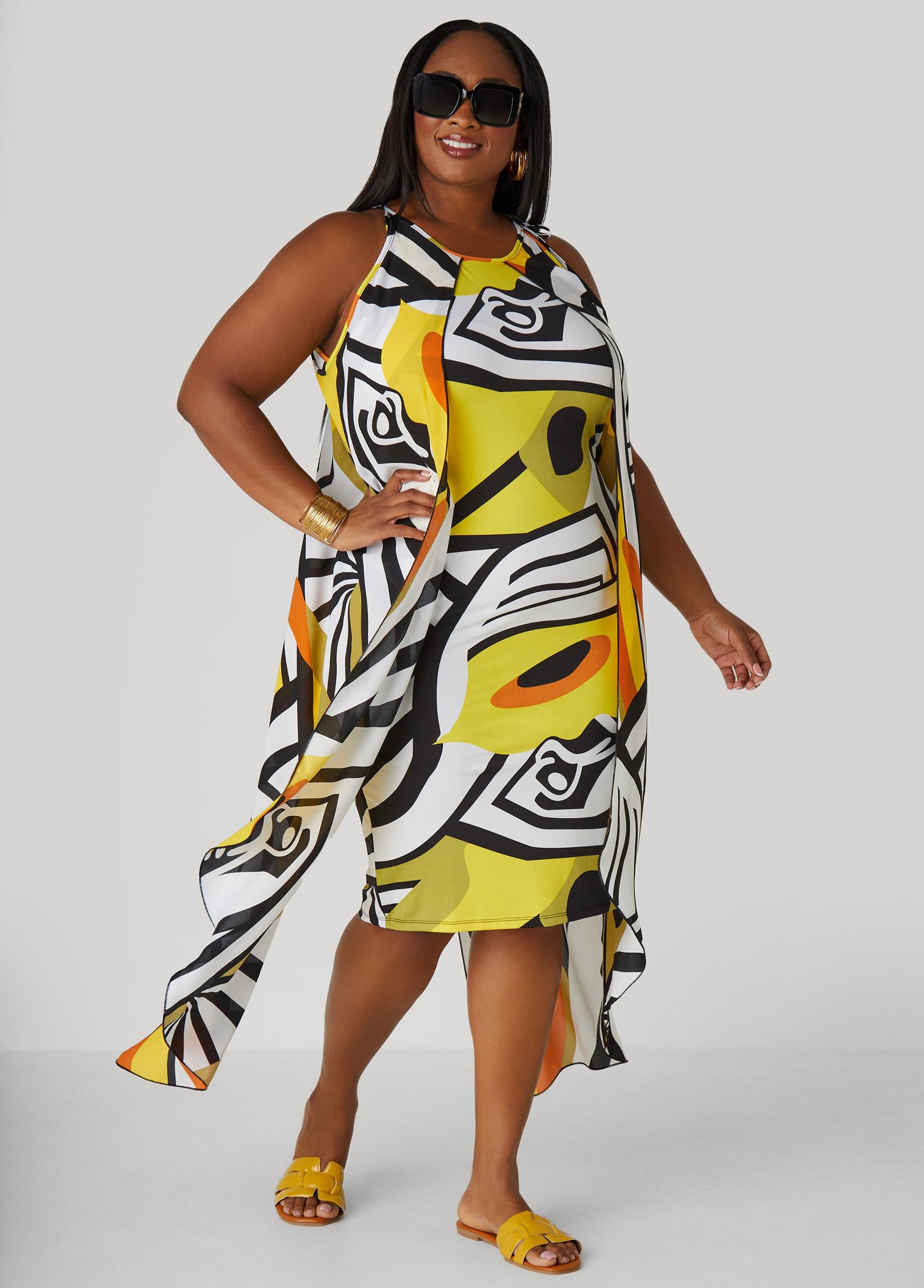 Plus Size Layered Geo Print Dress Ashley Stewart Product Image