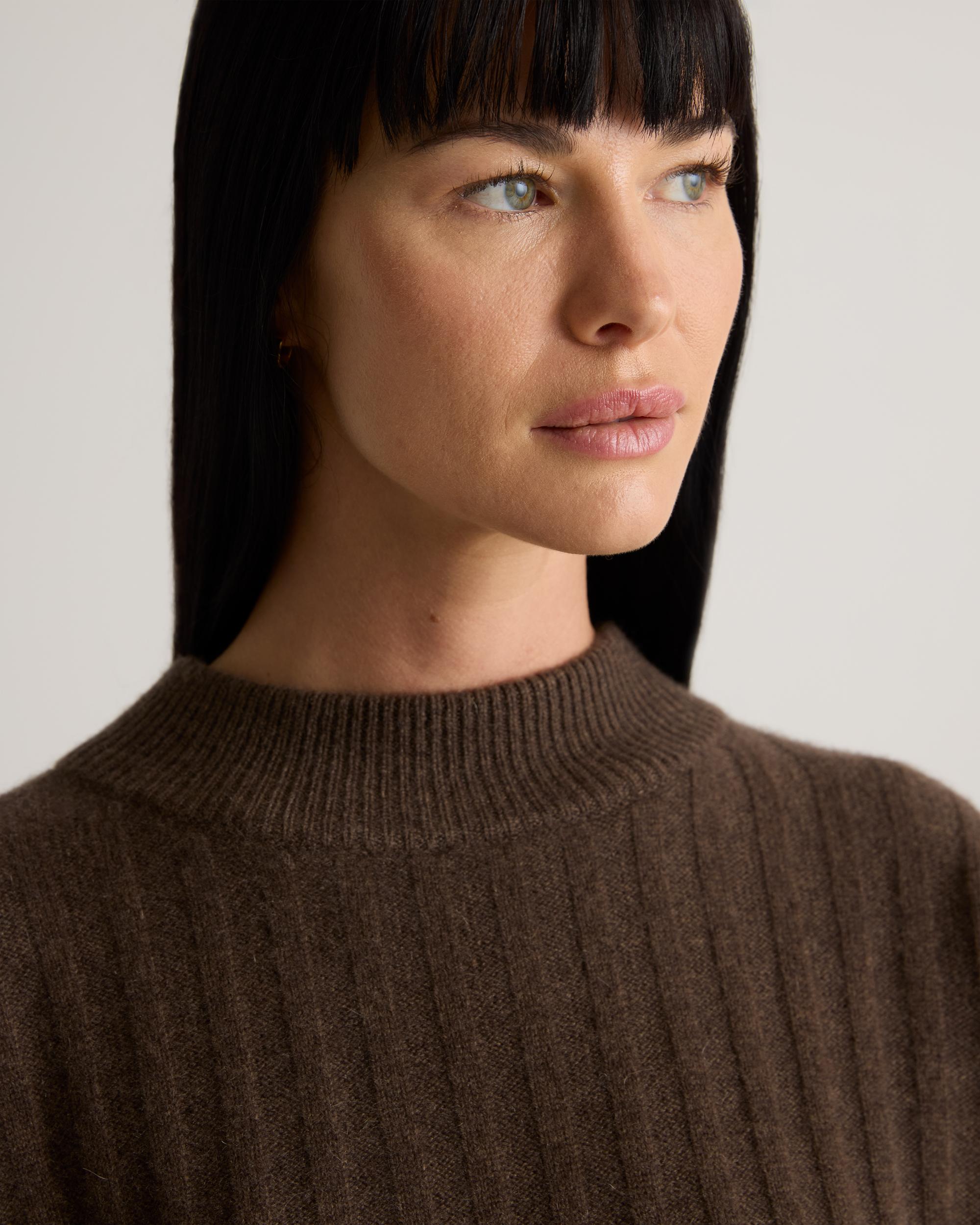 Quince | Women's Mongolian Cashmere Wide-Rib Cropped Mockneck Sweater Product Image