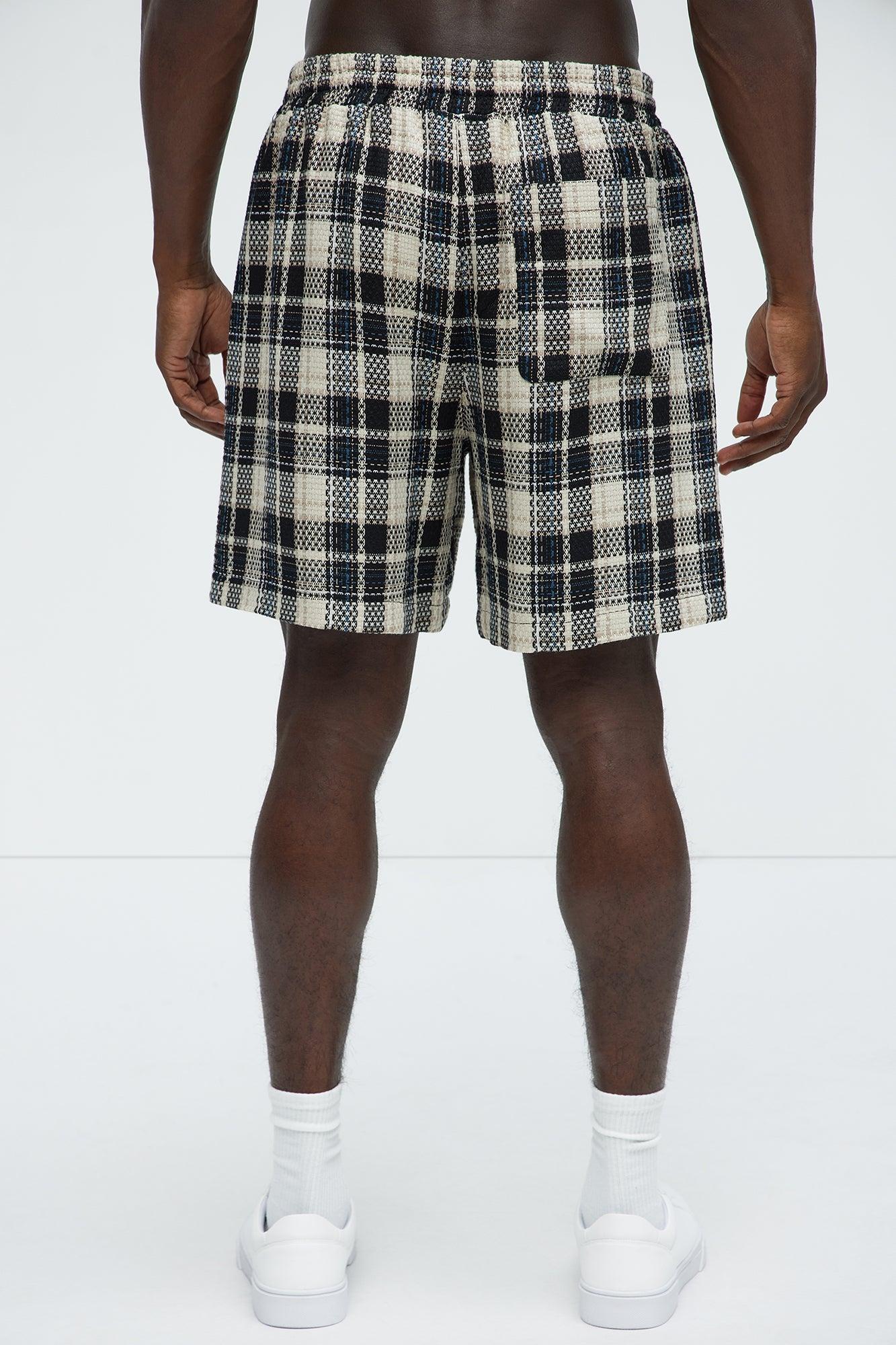Plaid Basket Weave Volley Shorts - Black/combo Product Image