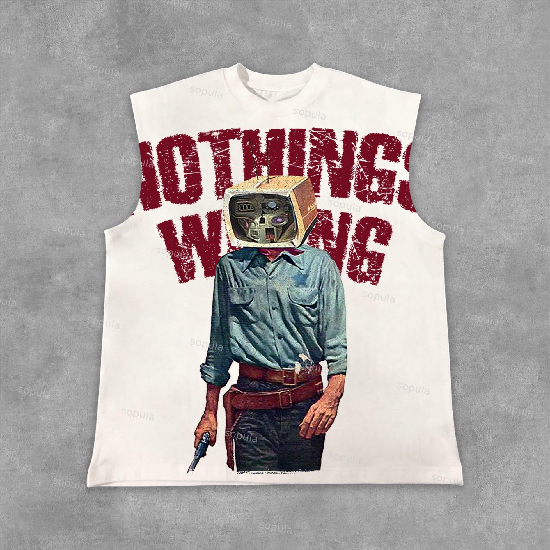 Sopula Vintage Nothing Wrong Graphic Print Cotton Sleeveless Shirts Tank Top Product Image