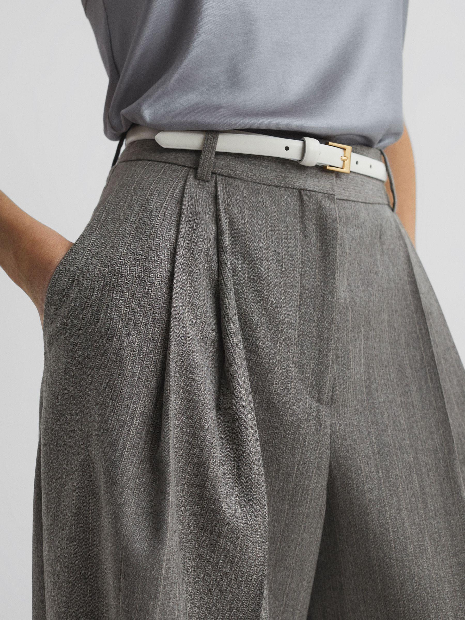 Wool Blend Pinstripe Wide Leg Trousers in Grey Product Image