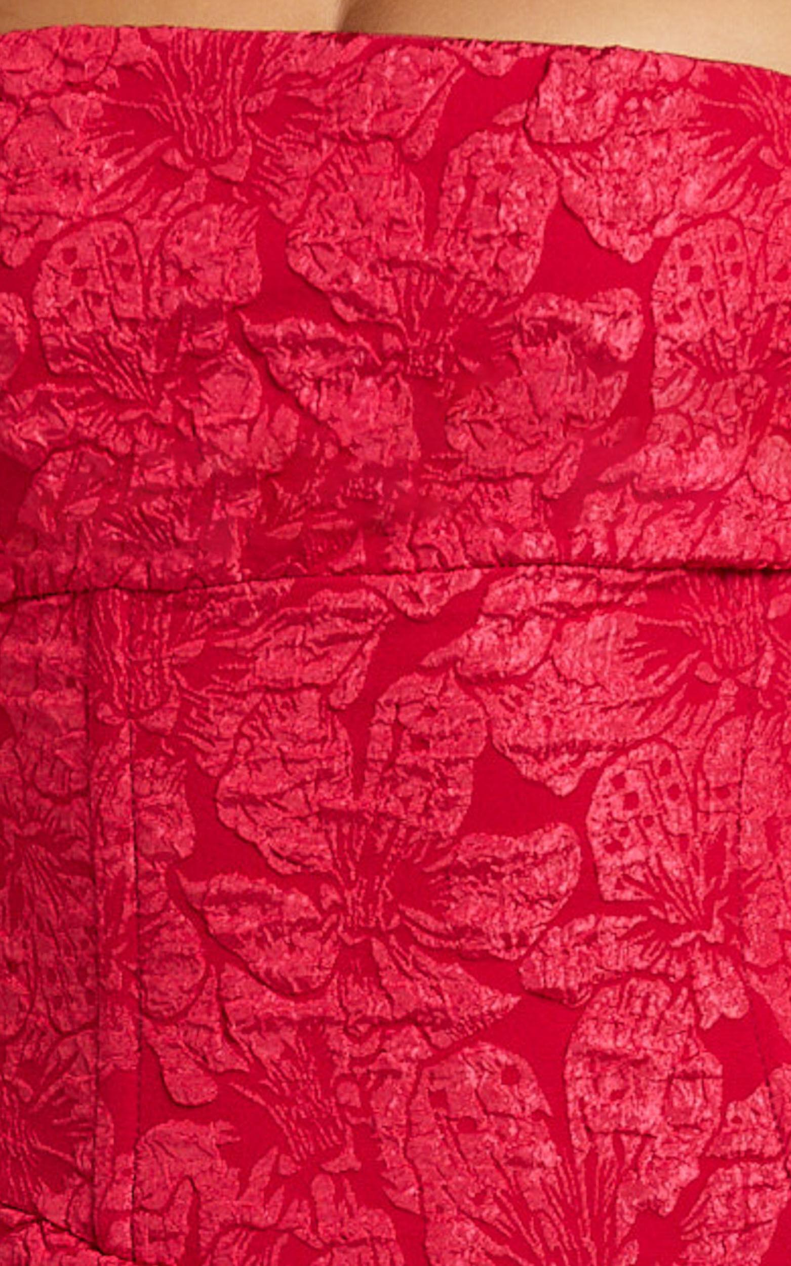 Berri Maxi Dress - Strapless Jacquard High Split Dress in Red Product Image