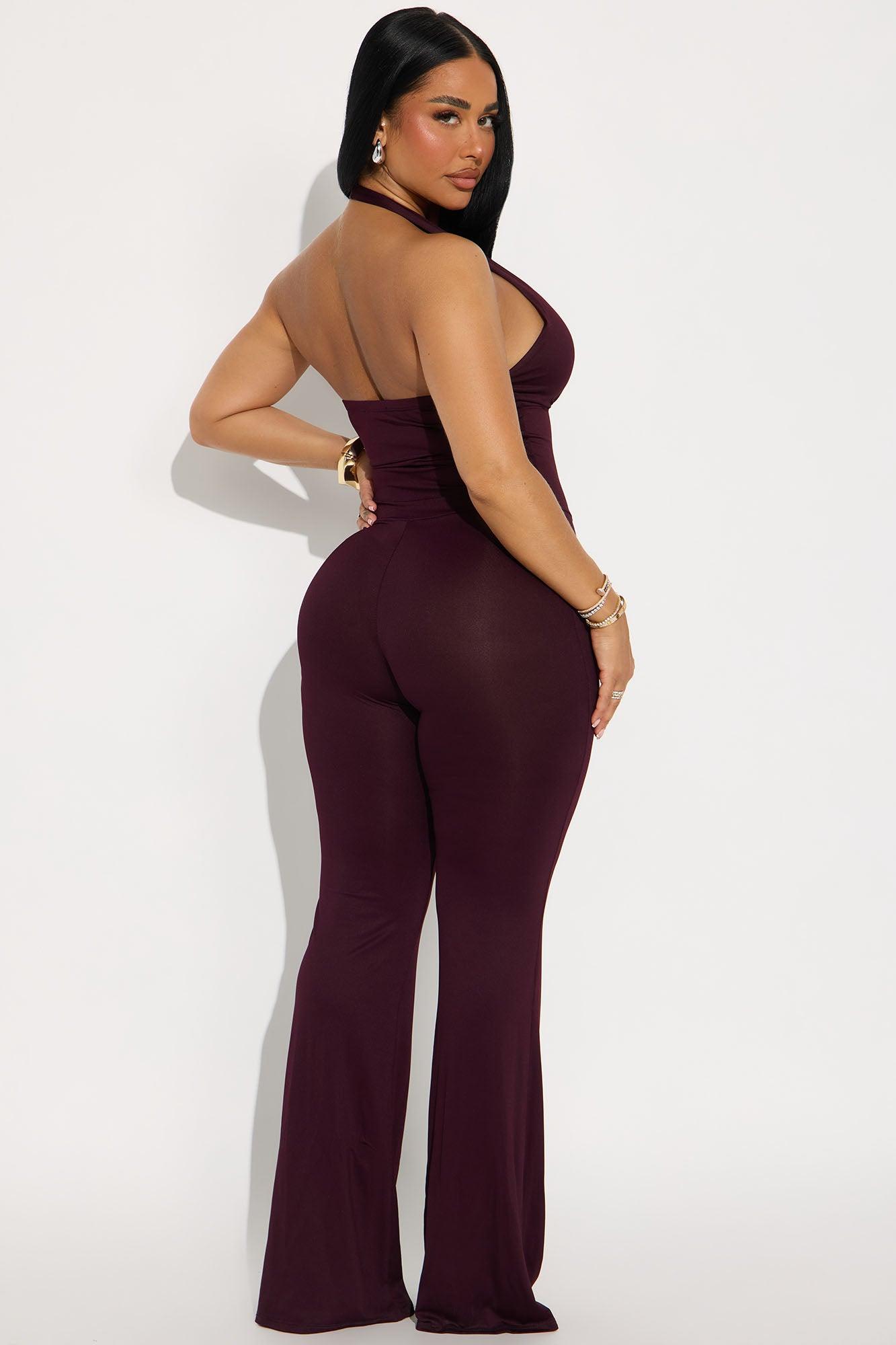 Nichole Ribbed Halter Jumpsuit - Plum Product Image