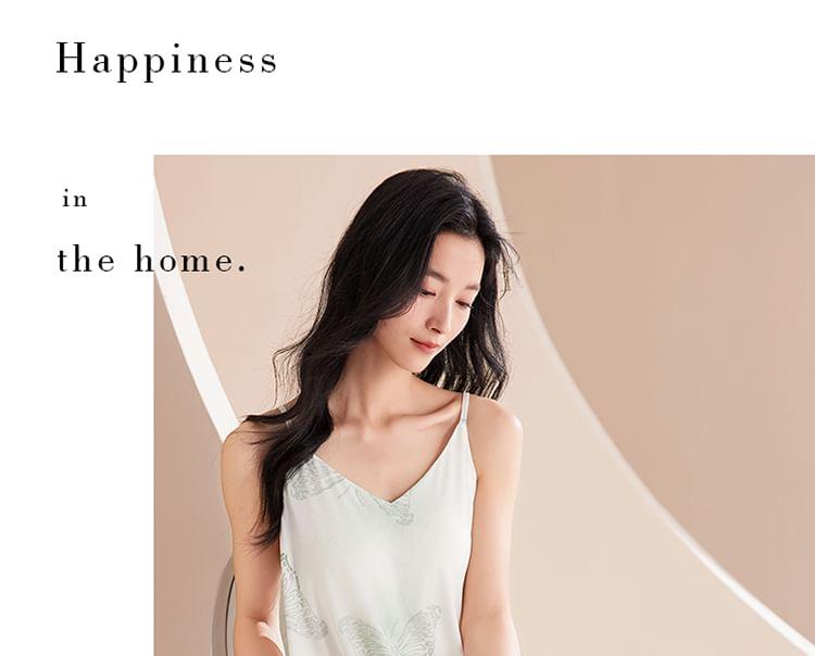 Spaghetti Strap Padded Butterfly Print Midi Pajama Dress Product Image