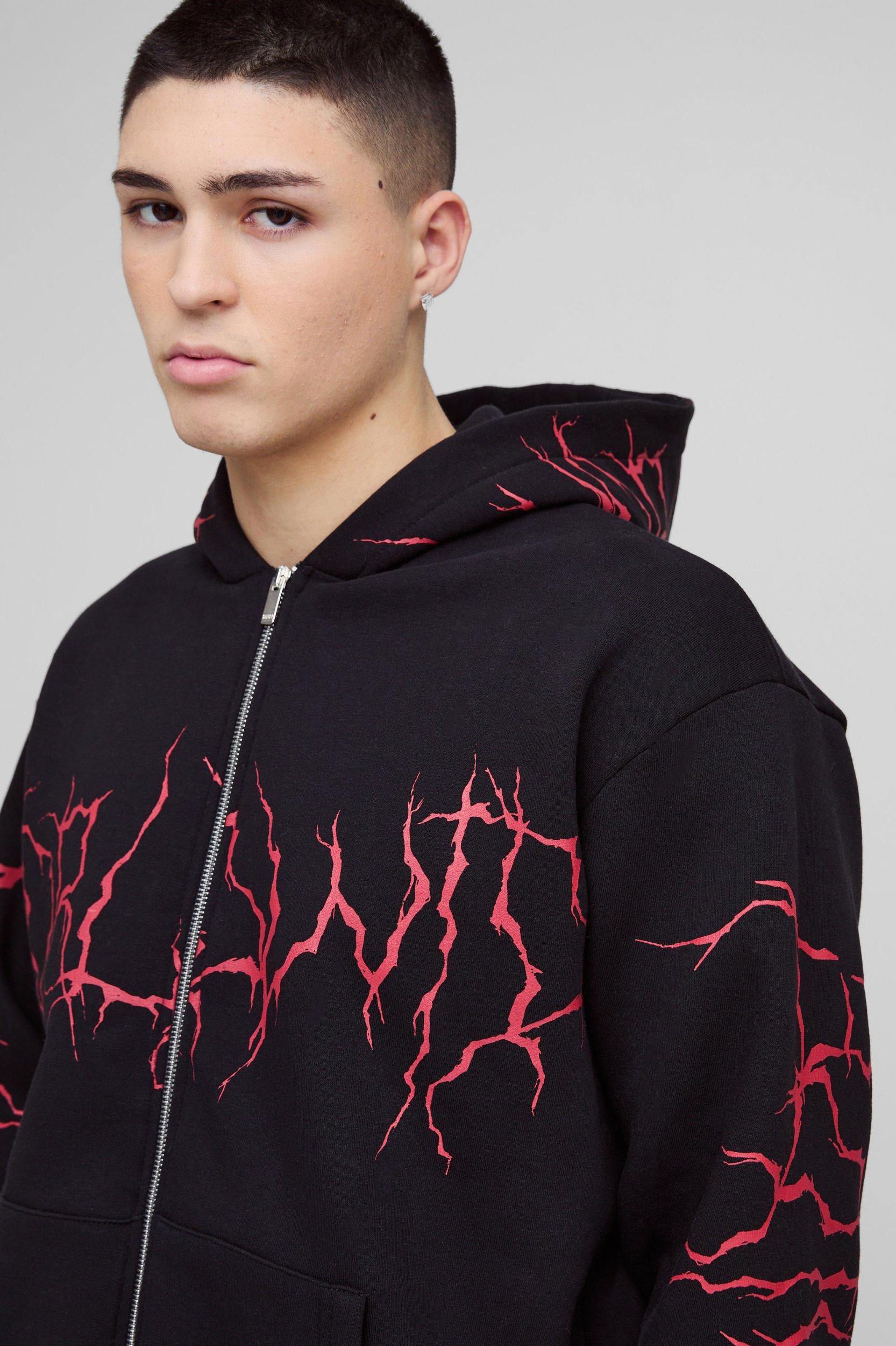 Oversized Graffiti Zip Through Hooded Tracksuit | boohooMAN USA Product Image