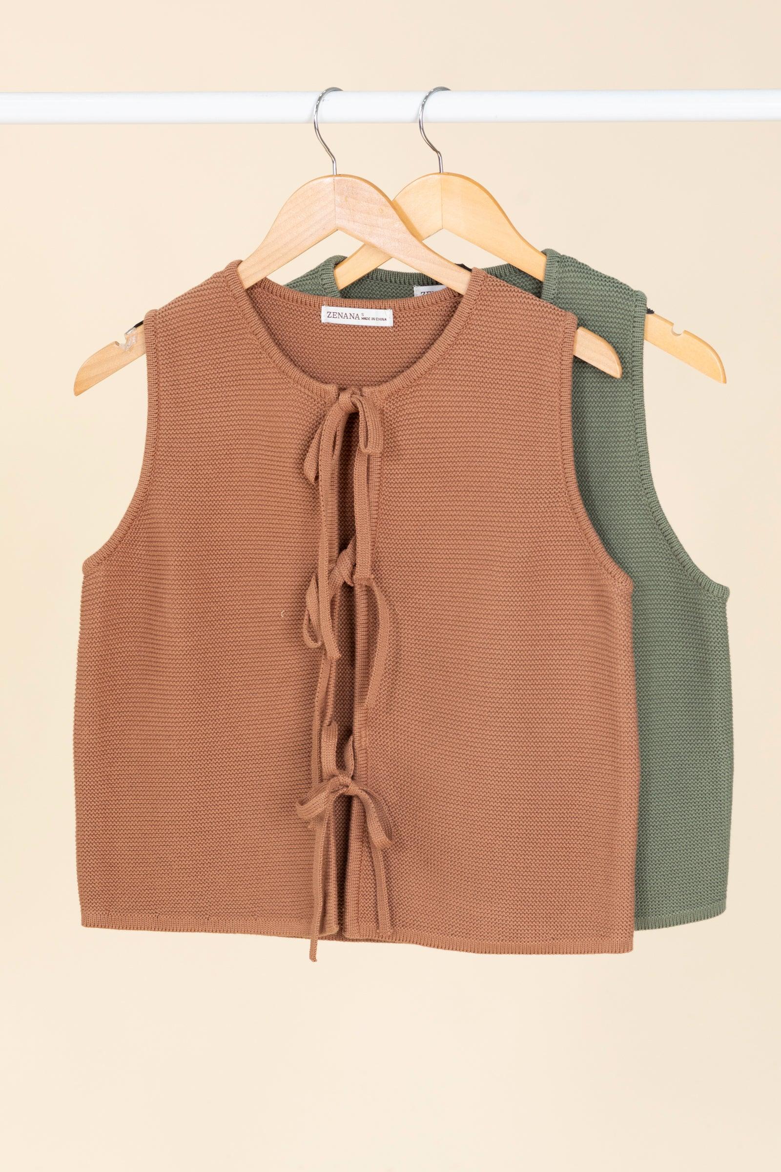 Tie Front Knit Sweater Vests Product Image