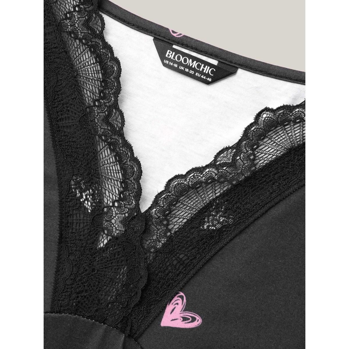 Plus Size Multi-Color Lace Trim Stitch Lounge Dress Women Black Lounge Woven ribbon&lace trim Deep V-neck Loungewear BloomChic 26/4X Product Image