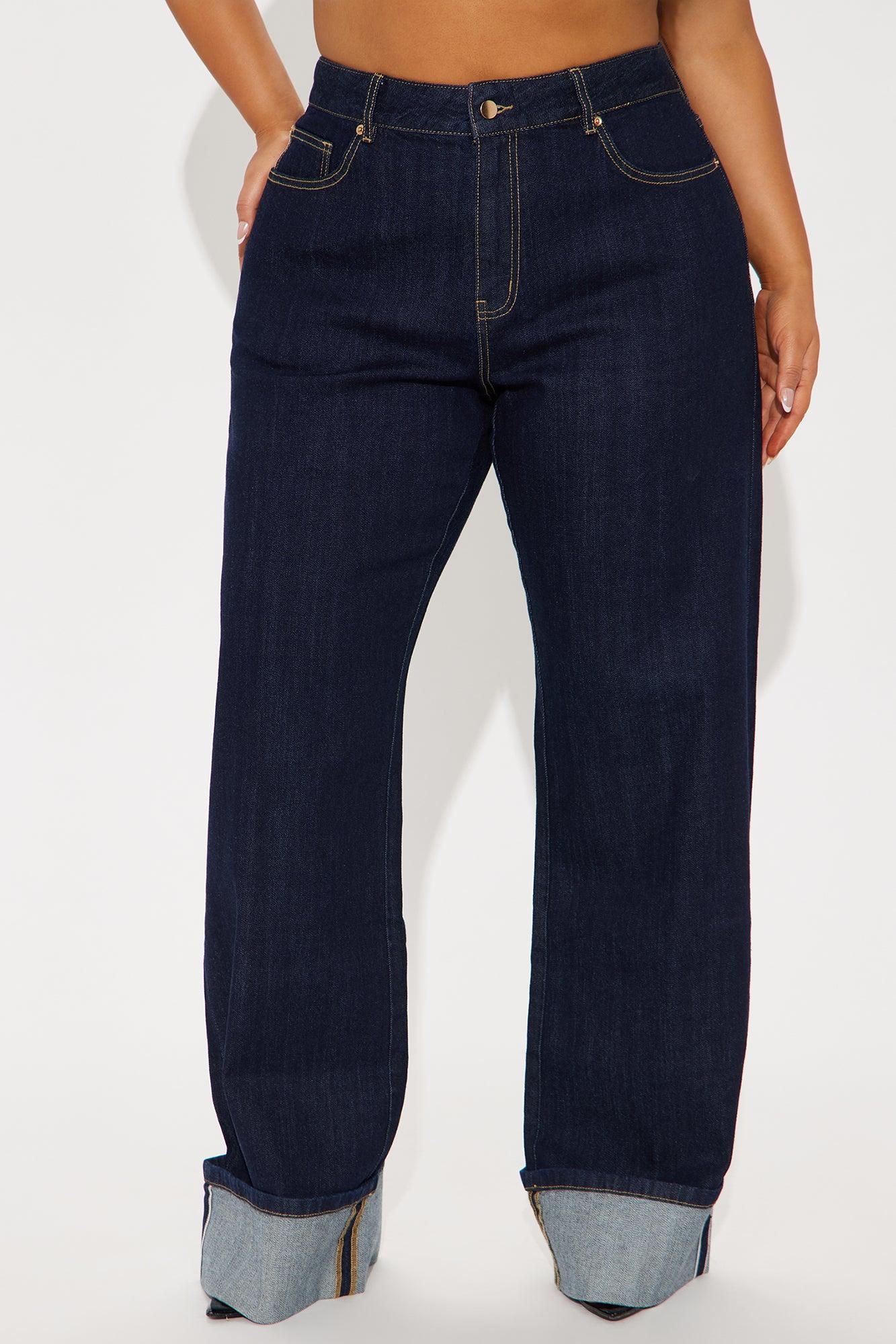 Tall Premium Cuffed Straight Leg Jeans - Dark Wash Product Image