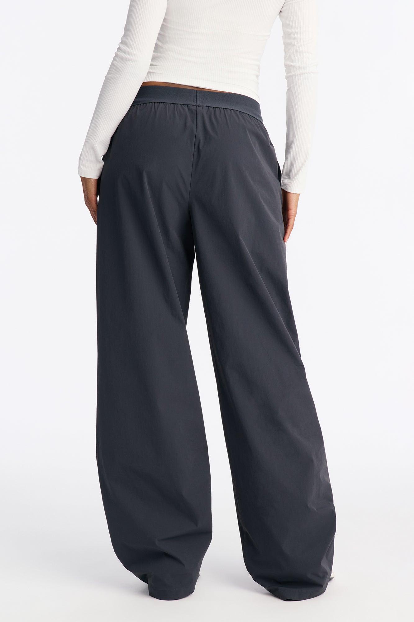 Crush On You Elastic Waist Windbreaker Pants - Charcoal Female Product Image