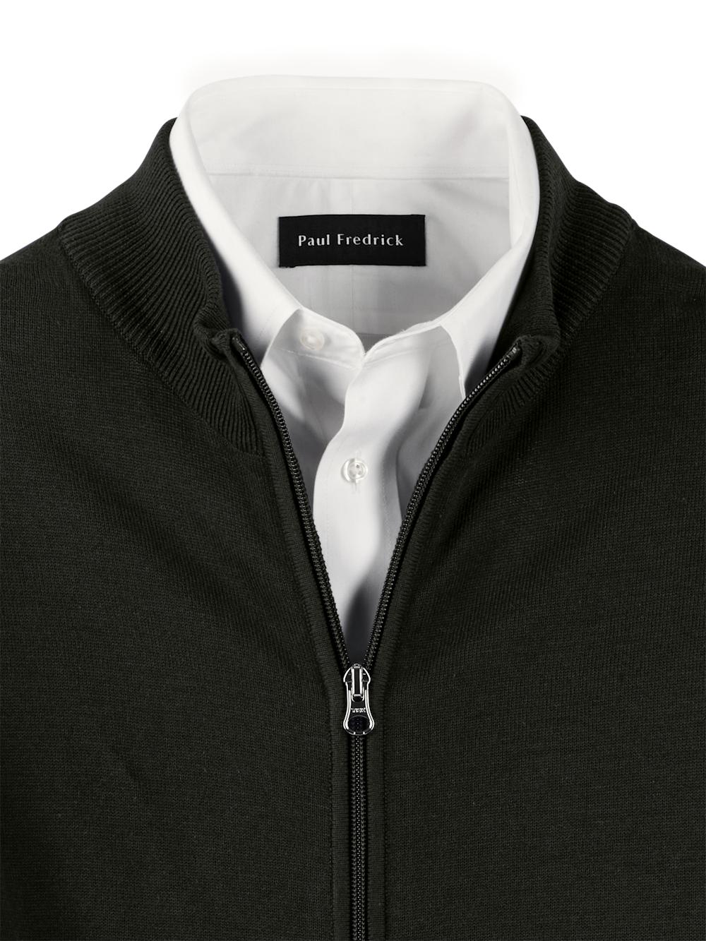 Cotton Full Zip Mock Neck Vest - Black Product Image