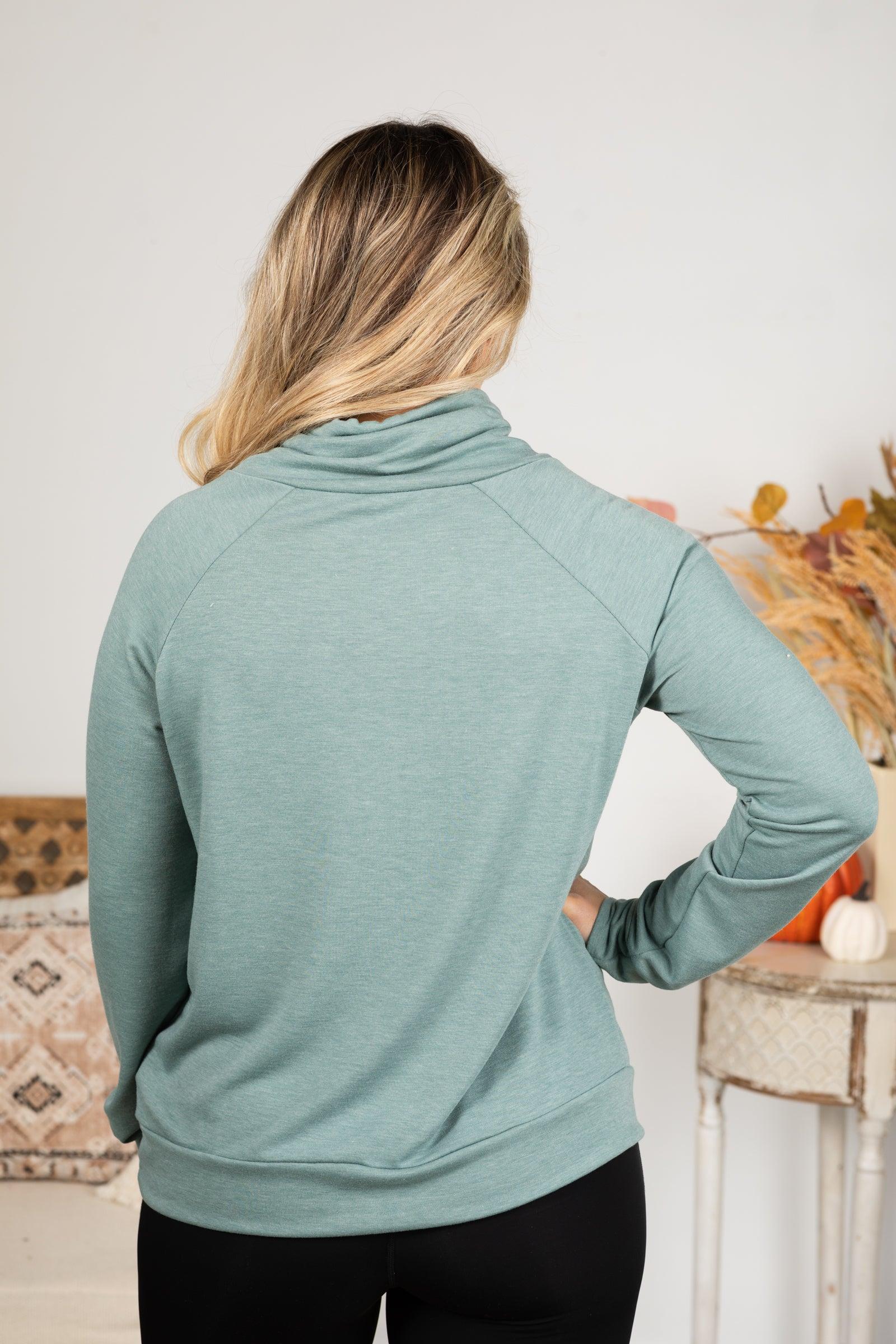 Drawstring Cowl Neck French Terry Knit Top Product Image