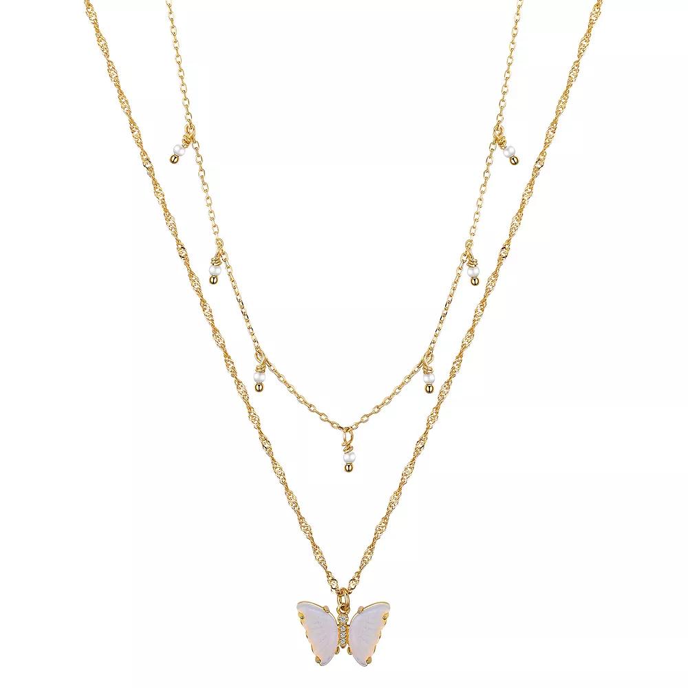 Love This Life® 2-Piece Opalite & Cubic Zirconia Butterfly Pendant Necklace Set, Women's, Size: 16-18" ADJ, Gold Tone Product Image