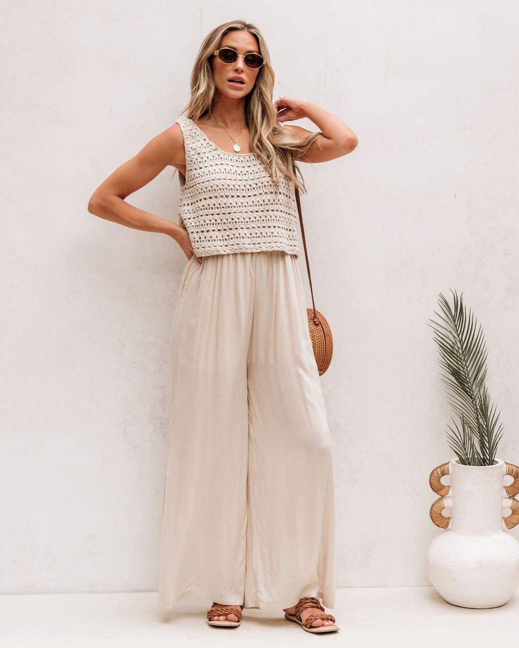 Cream Crochet Slit Jumpsuit - FINAL SALE Product Image