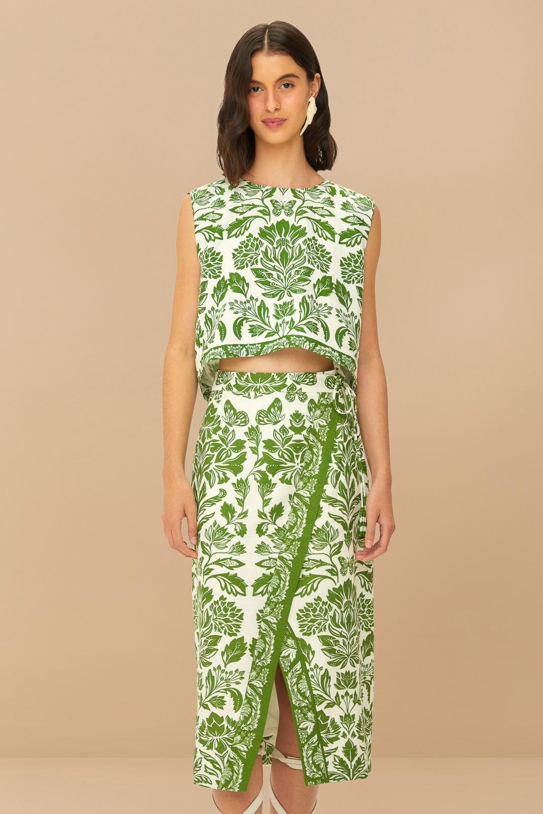 Green Delicate Tapestry LENZING™ ECOVERO™ Euroflax™ Midi Skirt Product Image