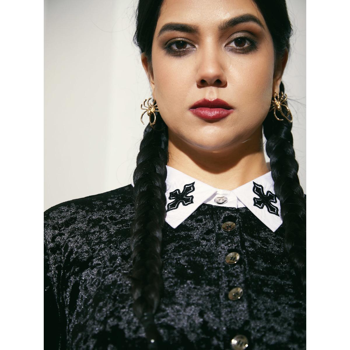 Plus Size Stretch Velvet Collared Midi Dress Black Women Cocktail Texture Party Curvy Bloomchic 10/M Product Image