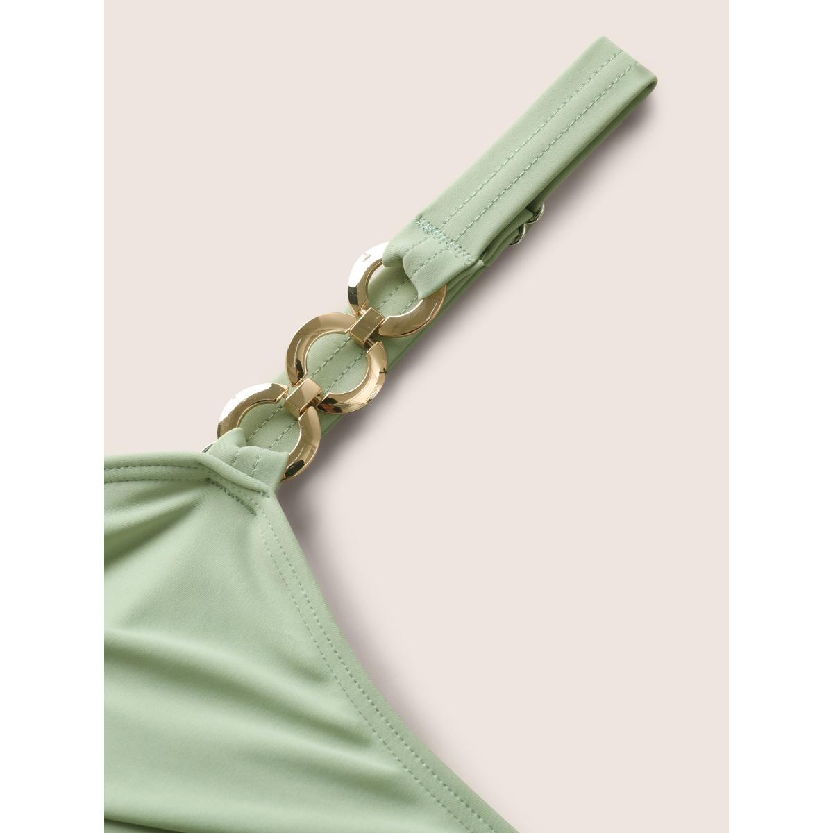 Plus Size Floral Patchwork Twist Front Buckle Detail Swim Dress Women's Swimwear LightGreen Beach Bodycon Heart neckline High stretch Curve Swim Dresses BloomChic 12/L Product Image