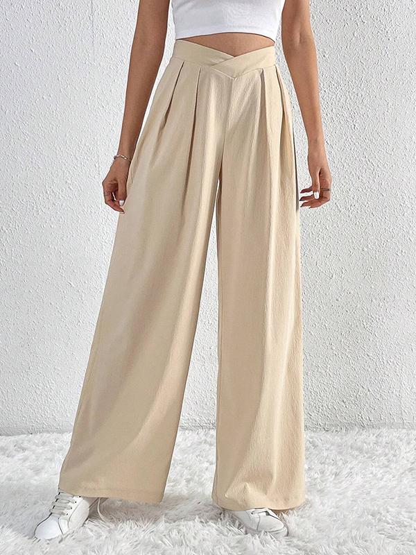 Loose Wide Leg Pleated Solid Color Pants Trousers Product Image
