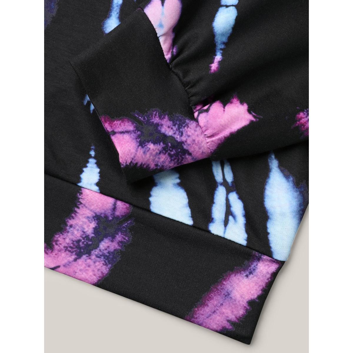 Plus Size Tie-Dye Stretchy Crew Neck Sweatshirt Women Black Casual Contrast Round Neck Everyday Sweatshirts BloomChic 14-16/1X Product Image