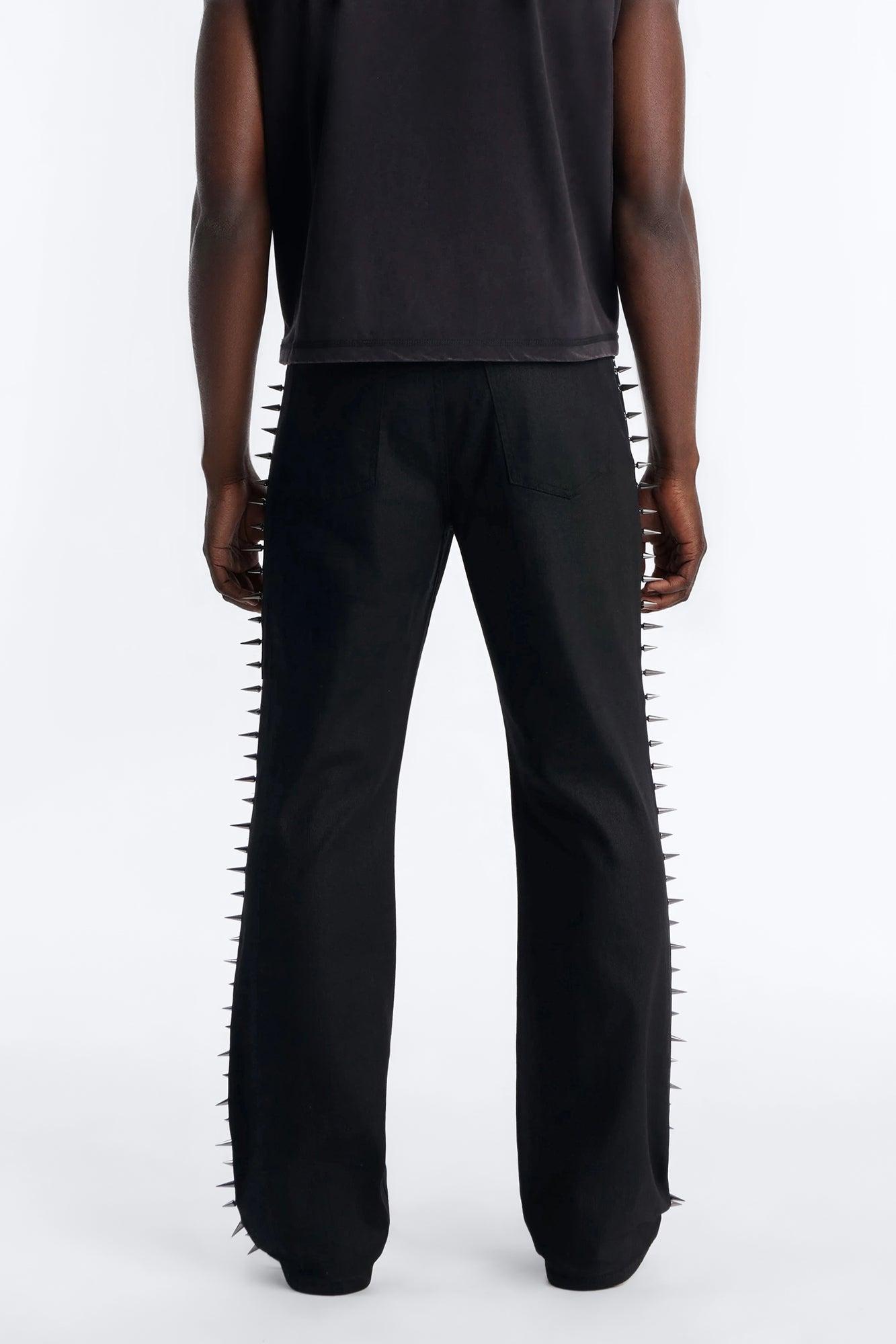 Stacked Slim Flare Waxed Cyber Spike Jean - Black Male Product Image