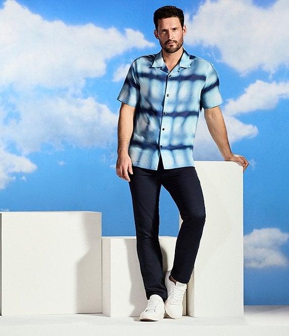 Perry Ellis Blur Plaid Short Sleeve Woven Camp Shirt Product Image