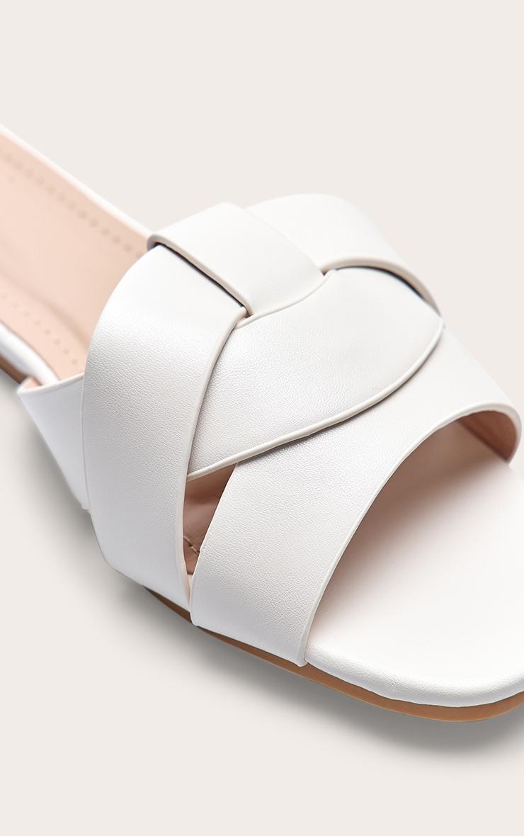 White Faux Leather Round Toe Cross Over Sandal Product Image