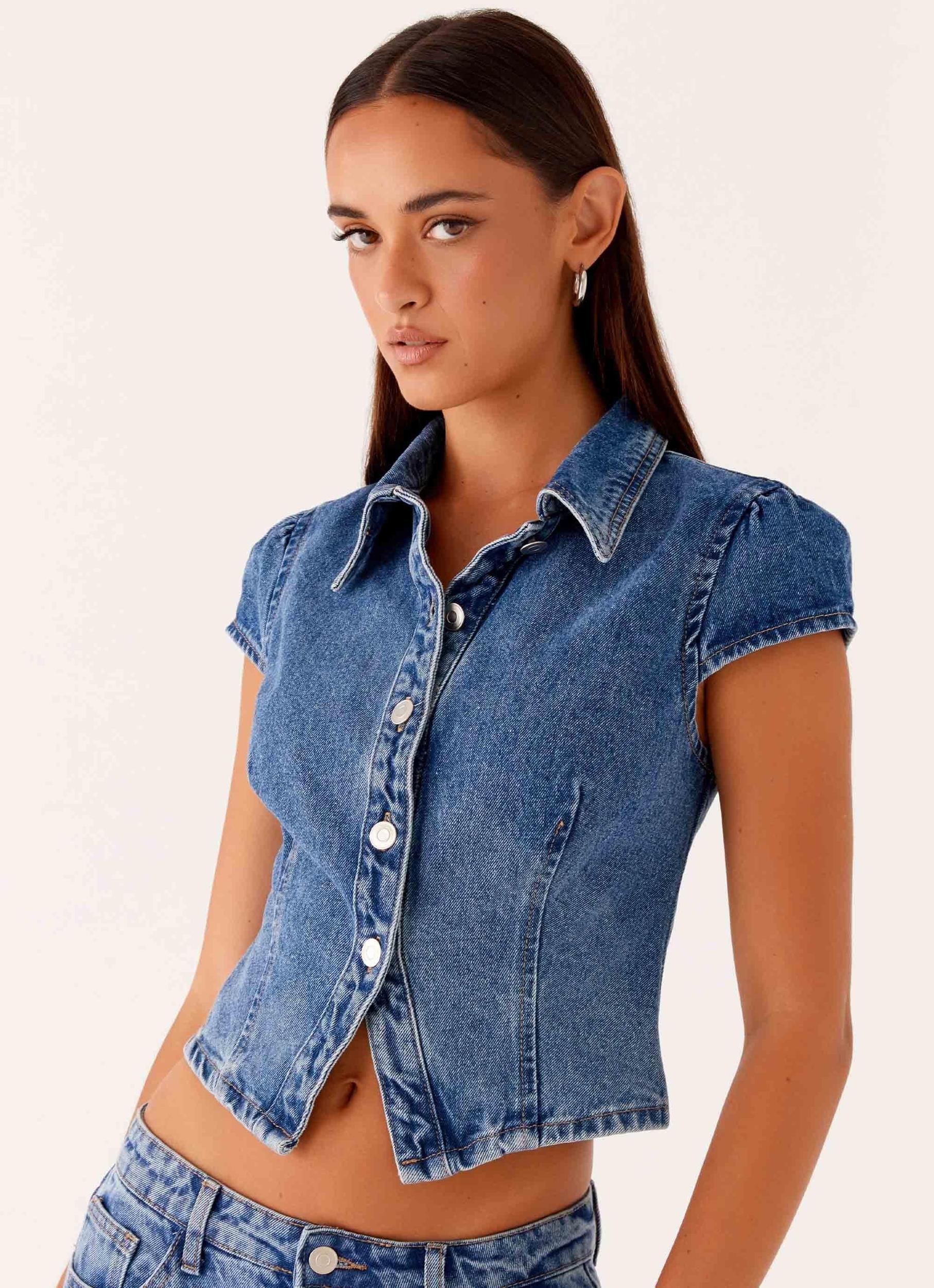 Stella Button Up Top - Blue Product Image
