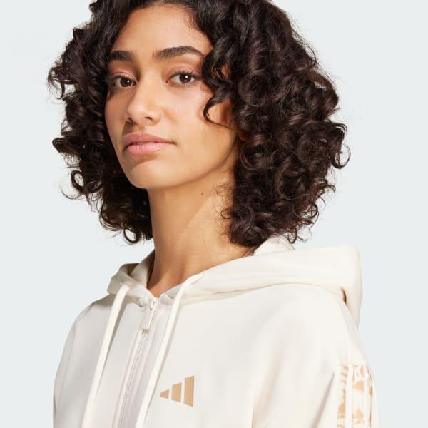 adidas Essentials Seasonals Animal French Terry Full-Zip Hoodie Wonder White XL Womens Product Image