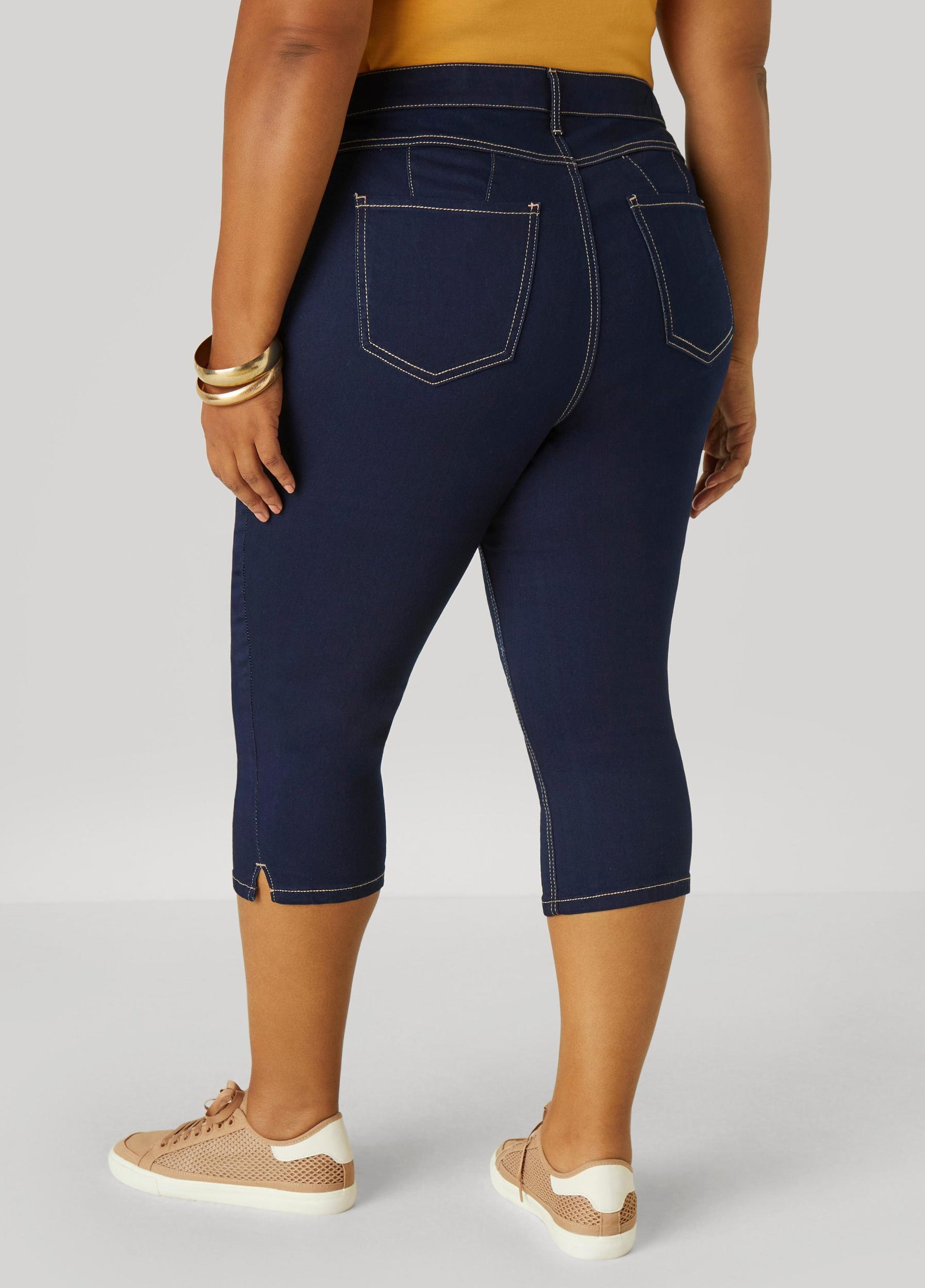 Side Split Denim Capris Product Image