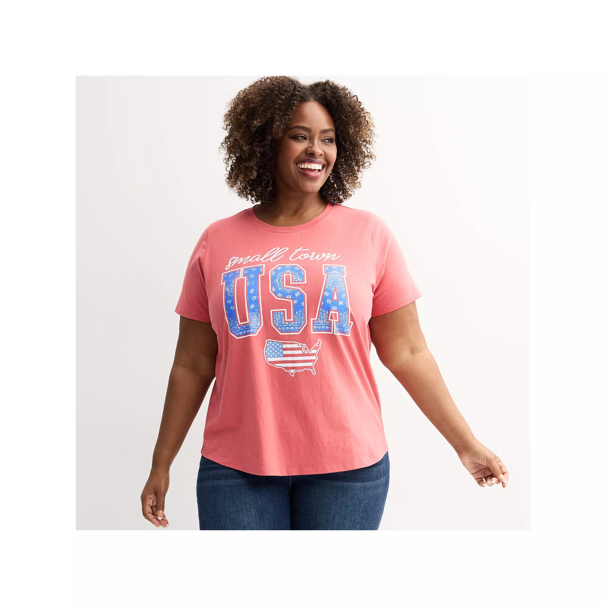 Plus Size Small Town USA Americana Graphic Tee, Women's, Size: 4XL, Red Product Image