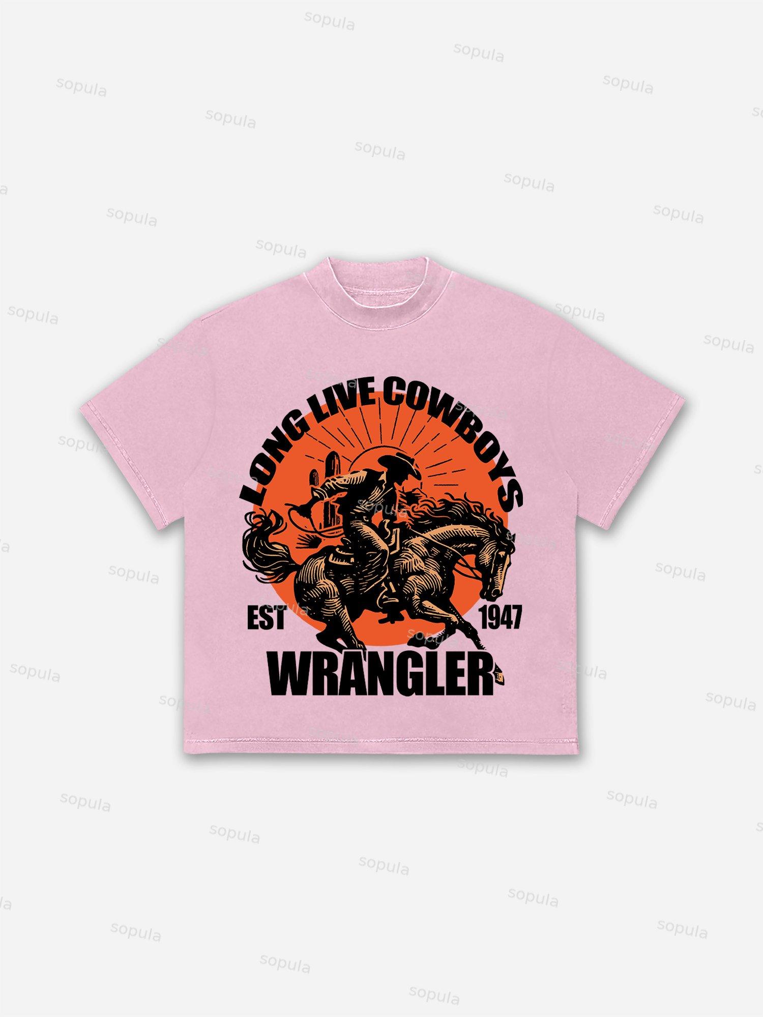 Long Live Cowboys Wrangler Print Cotton T-shirt Product Image