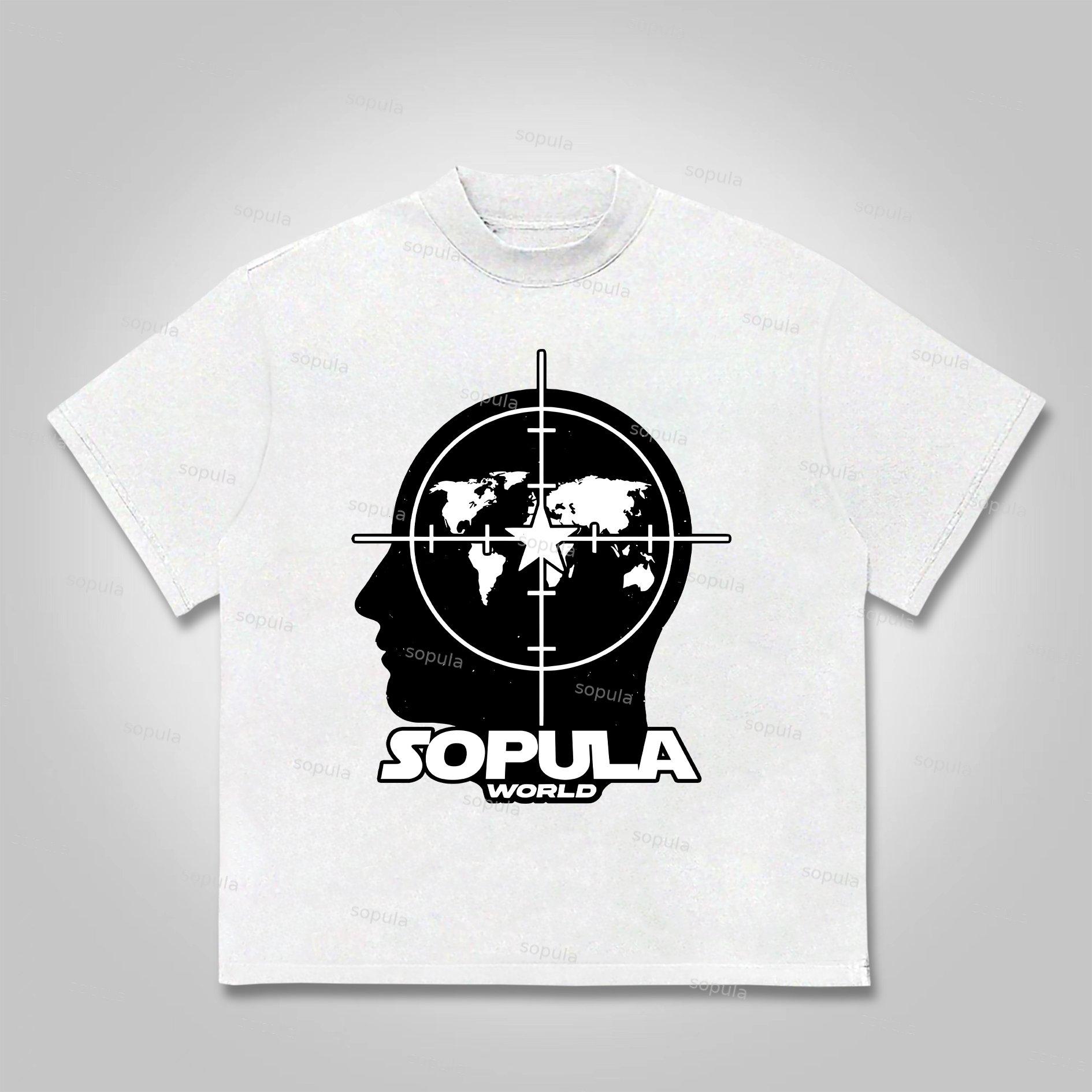 Sopula Street Map Crosshair Pattern Cotton T-shirt Product Image