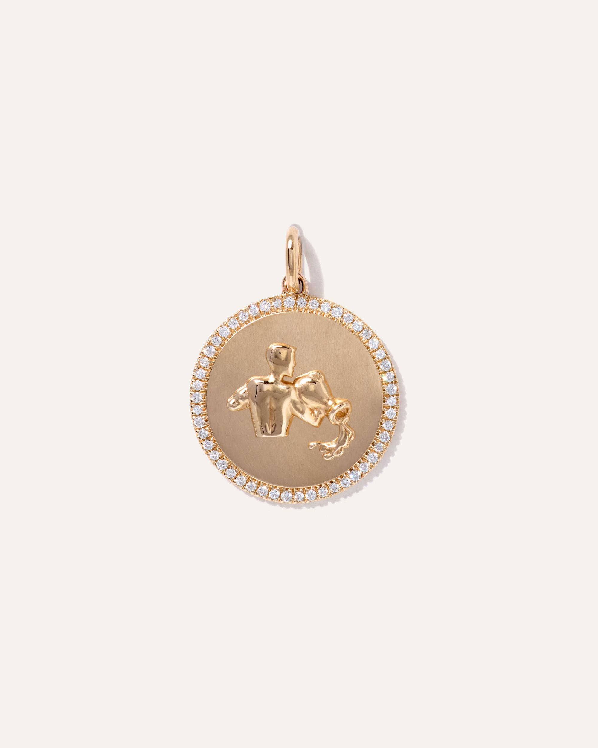 Quince | Women's 14K Gold Pave Zodiac Medallion Charm Product Image