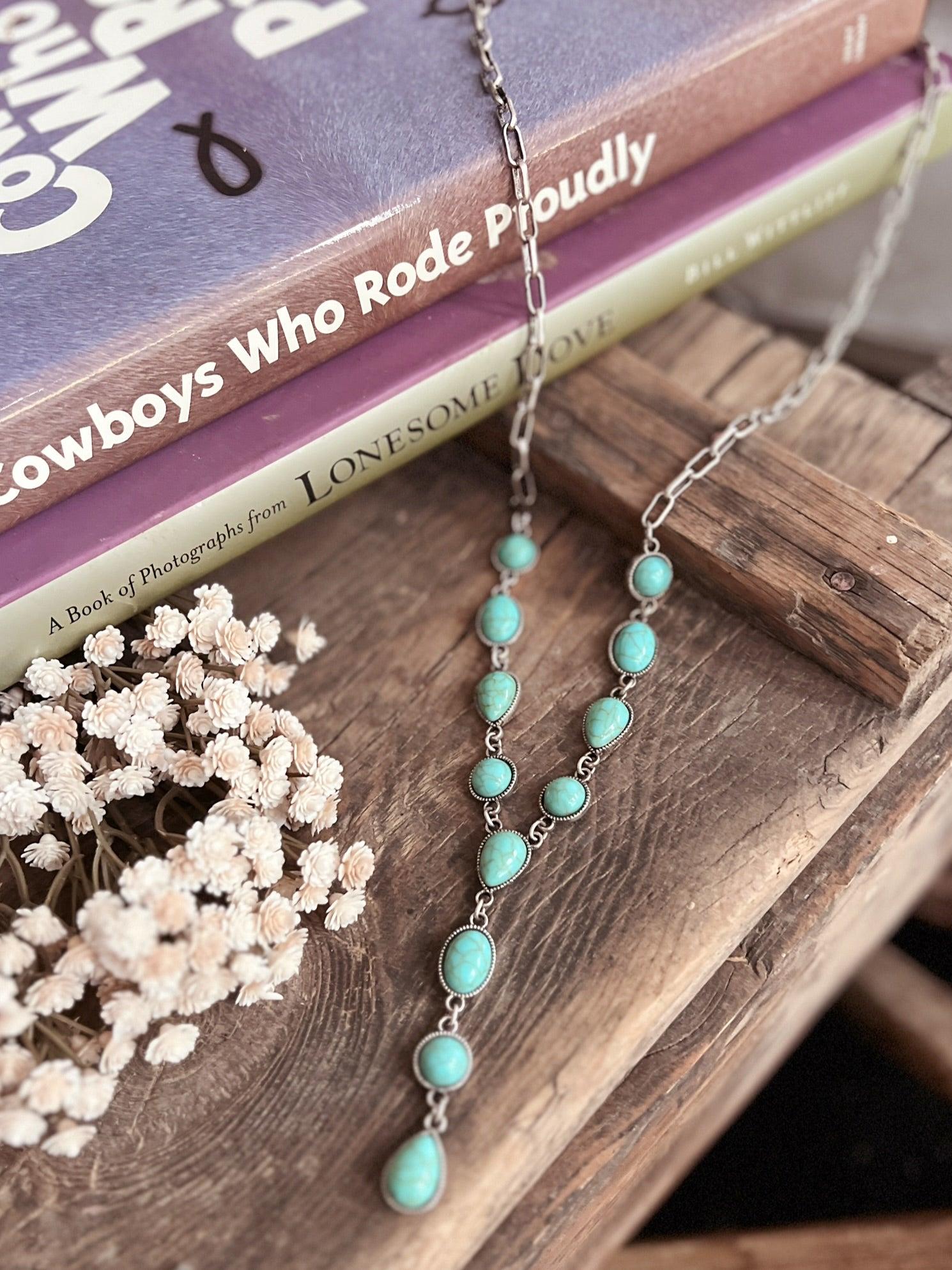 12 Stone and Chain Lariat Necklace - 4 Colors Product Image