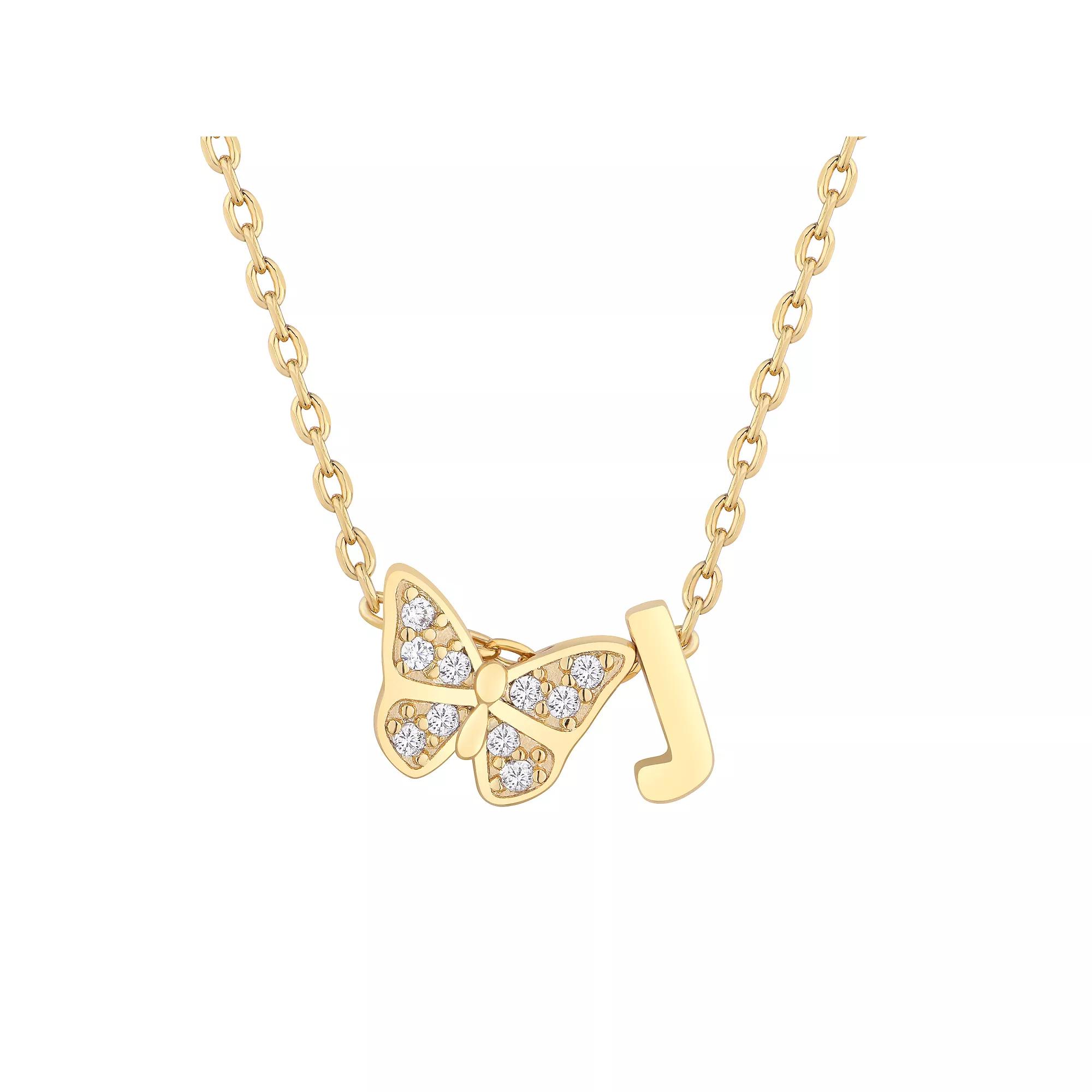 Taylor Grace 14k Gold Plated Cubic Zirconia Butterfly Initial Necklace, Women's, Size: 18", J Product Image