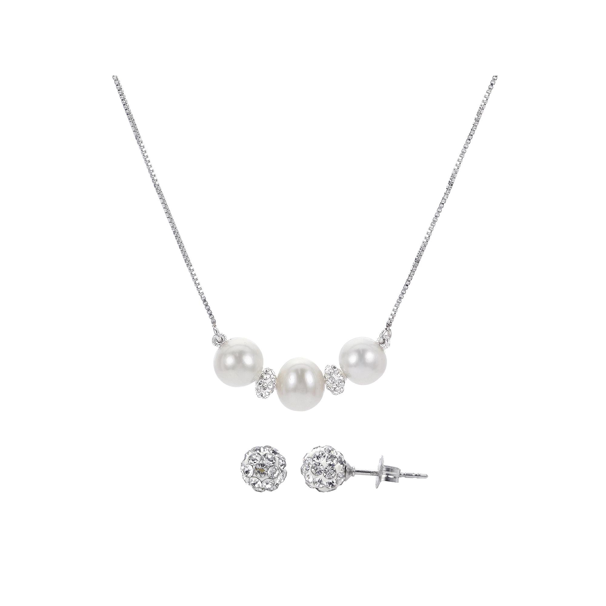PearLustre by Imperial Freshwater Cultured Pearl & Crystal Bead Necklace & Earring Set, Womens Sterling Product Image