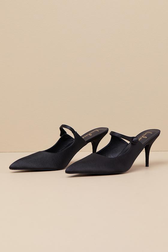Bristel Black Satin Mule Pumps Product Image