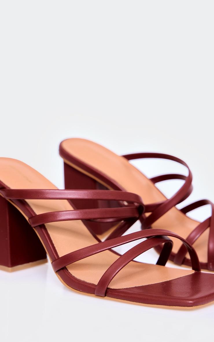 Burgundy Pu Square Toe Strappy Block Heel Mules Product Image