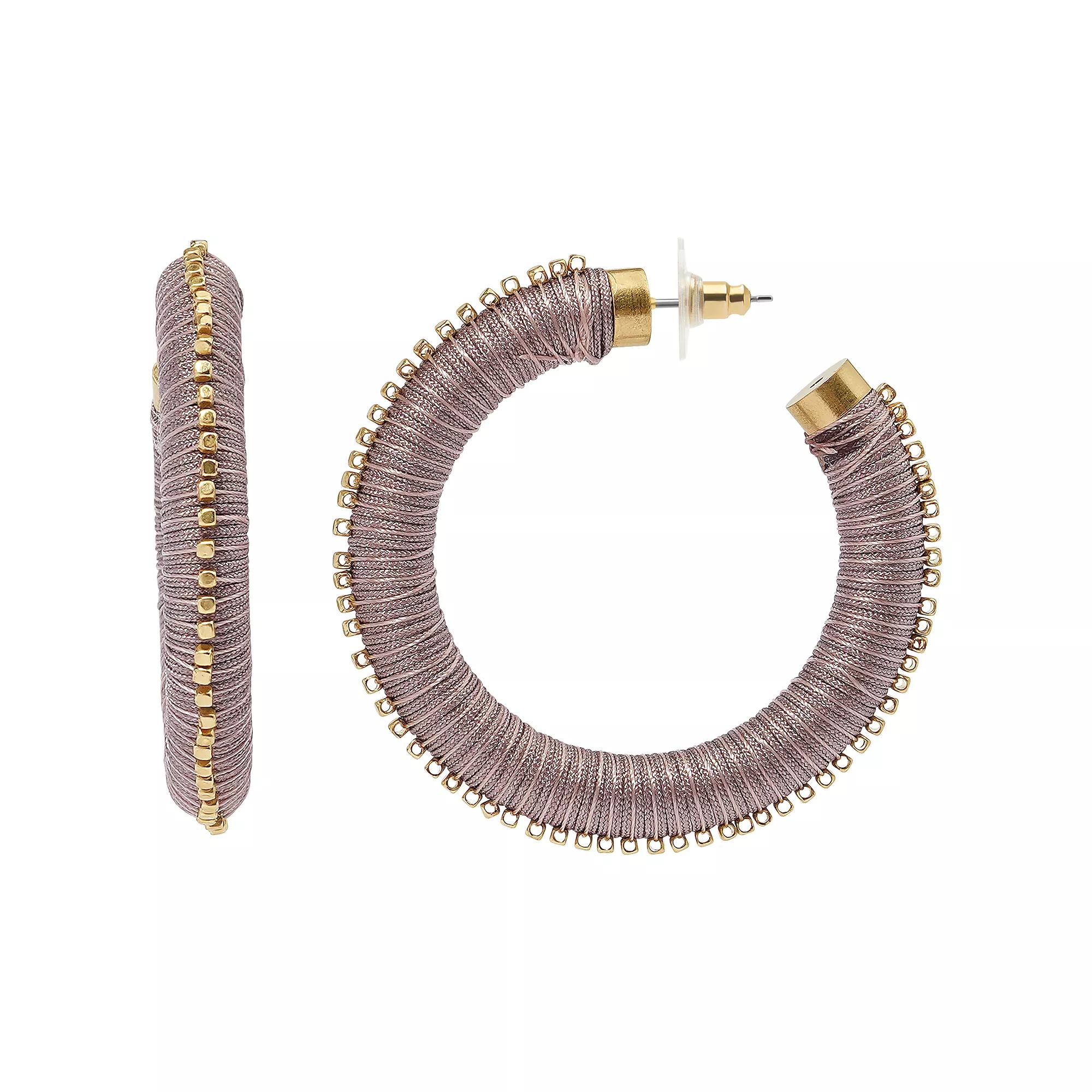 Sonoma Goods For Life® Gold Tone Beaded Thread Wrap J Hoop Earrings, Women's, Brown Product Image