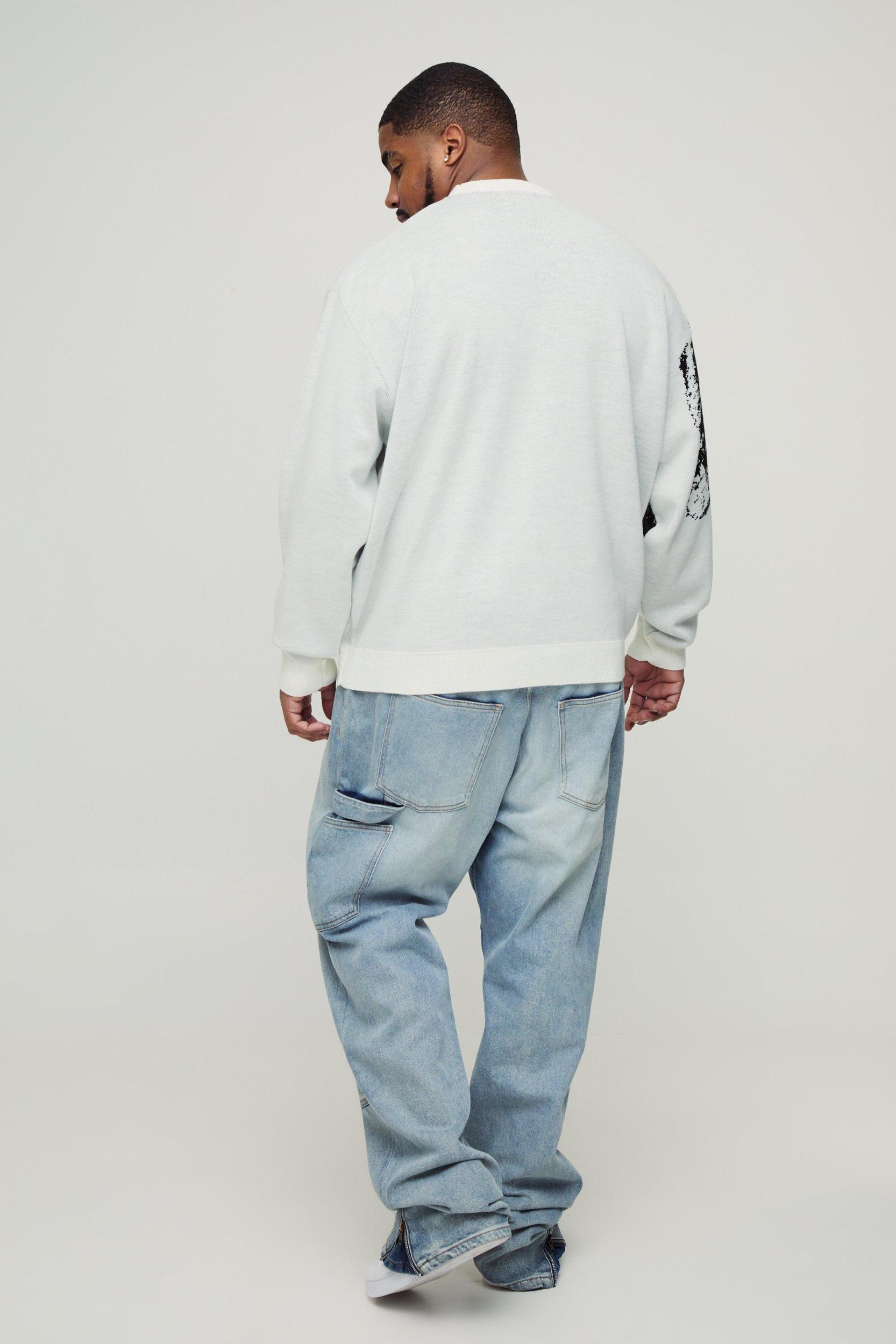 Plus Oversized Butterfly Skull Knitted Sweater | boohooMAN USA Product Image