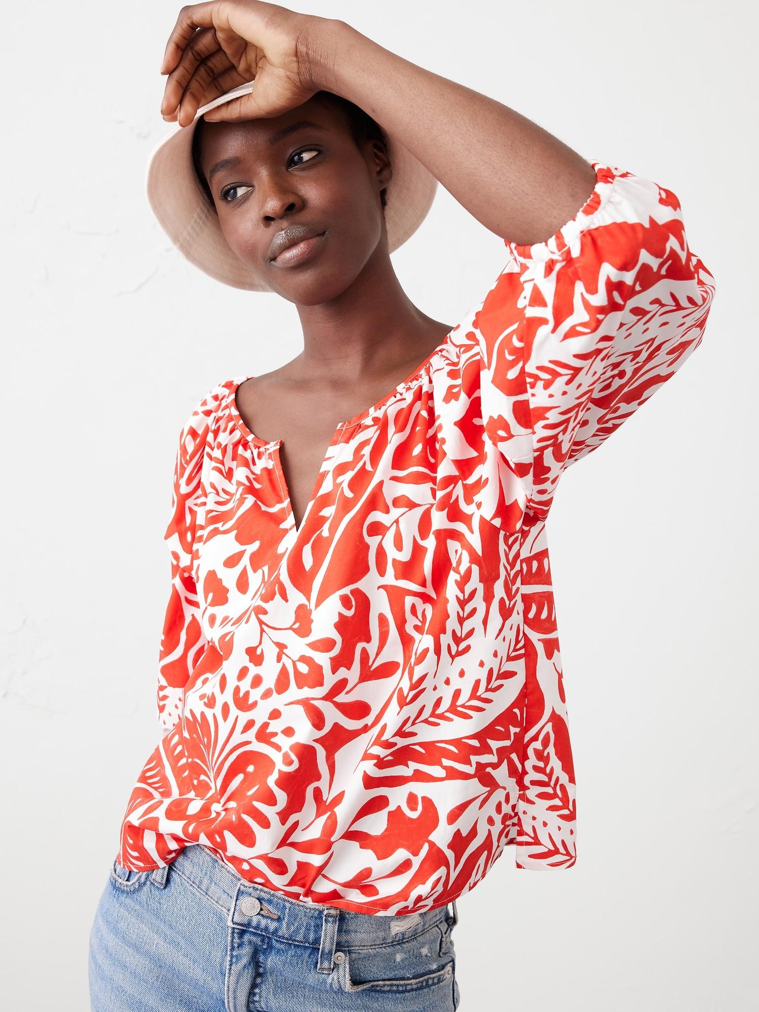 Lantern-Sleeve Poplin Top Product Image