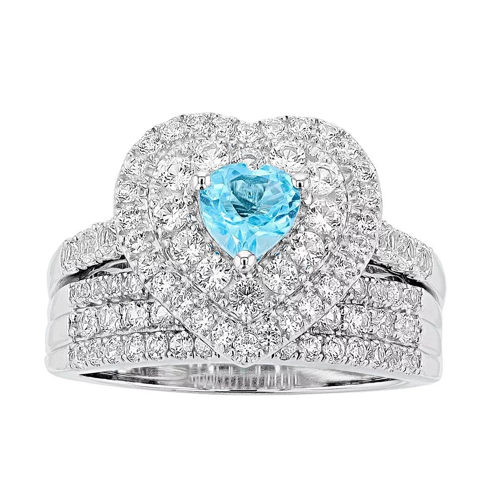 LeRose by Lexi and Rose Sterling Silver Gemstone Heart Engagement Ring Set, Women's,  Product Image