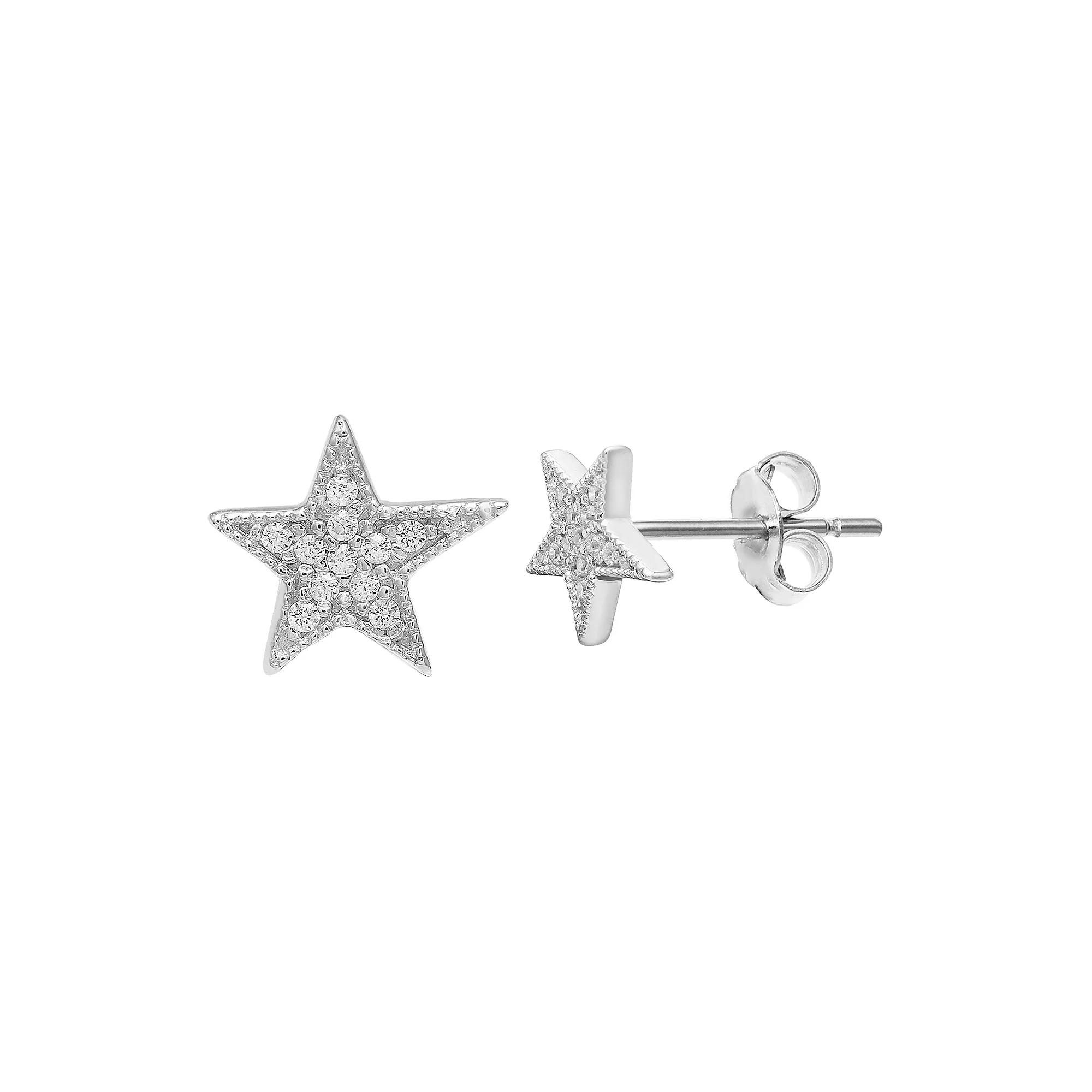 PRIMROSE Sterling Silver Cubic Zirconia Beaded Star Earrings, Women's, Silver Tone Product Image