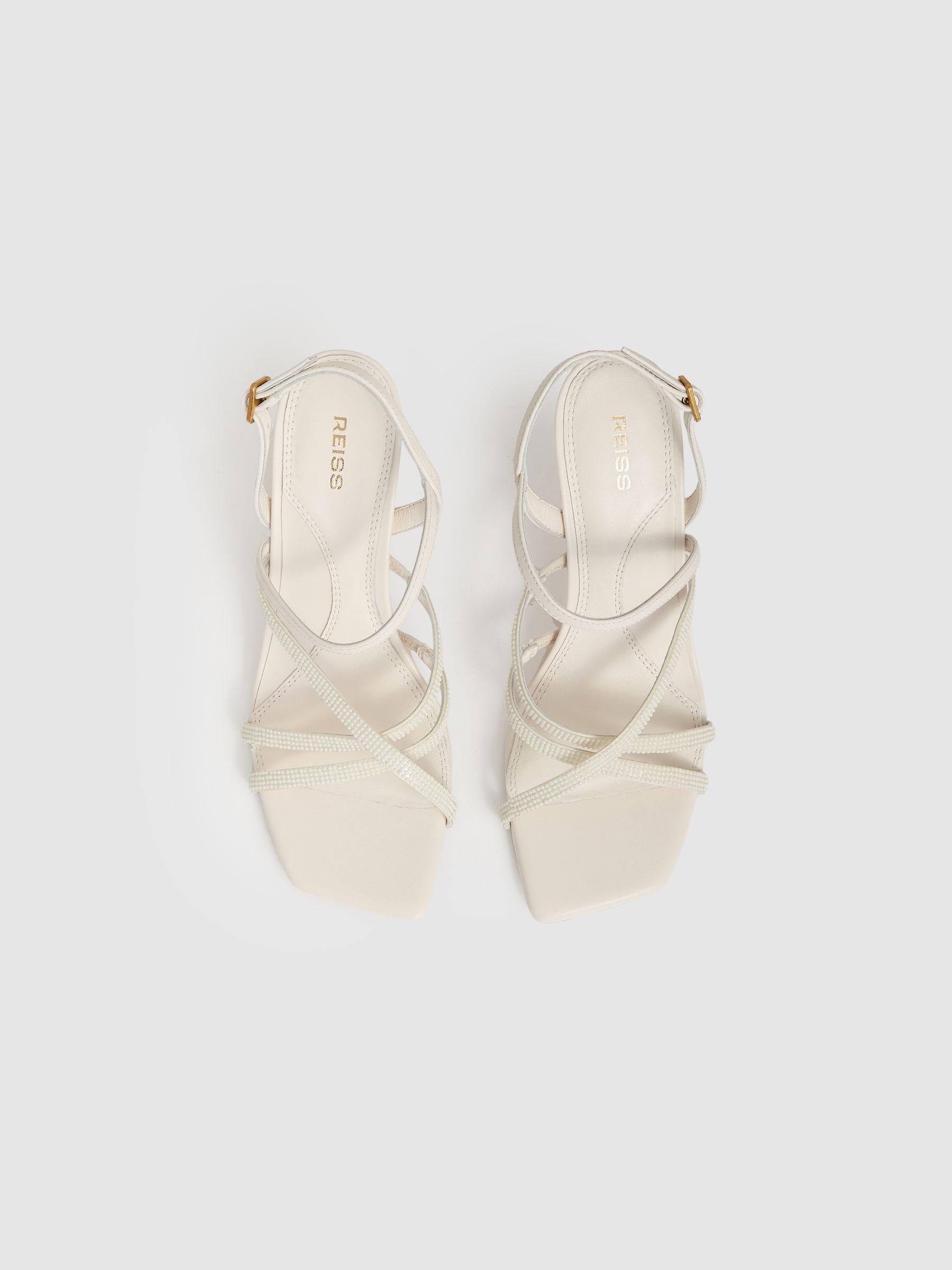 Leather Beaded-Strap Stiletto Sandals in White Product Image