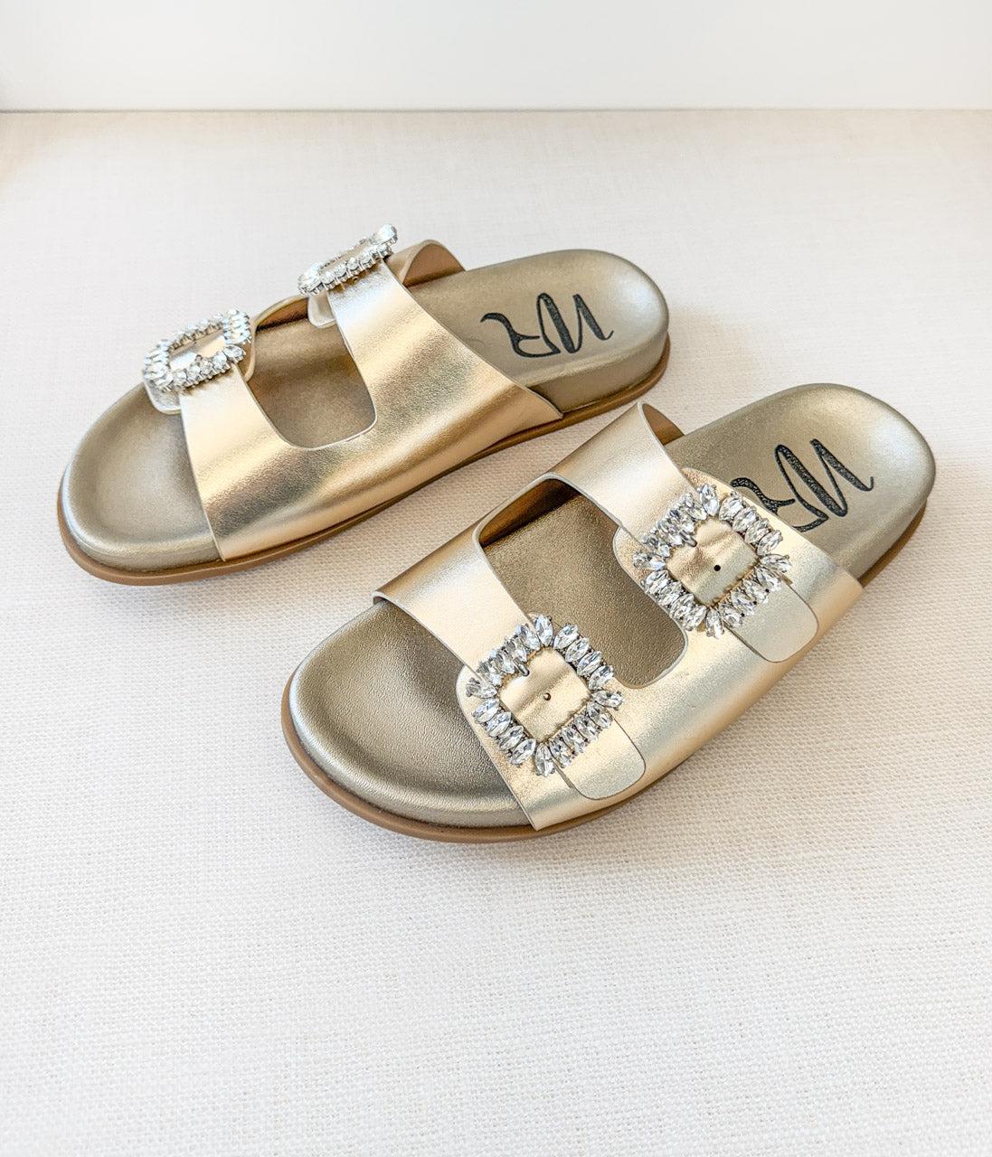 Stellar Rhinestone Buckle Slides in Gold (Online Exclusive) Product Image