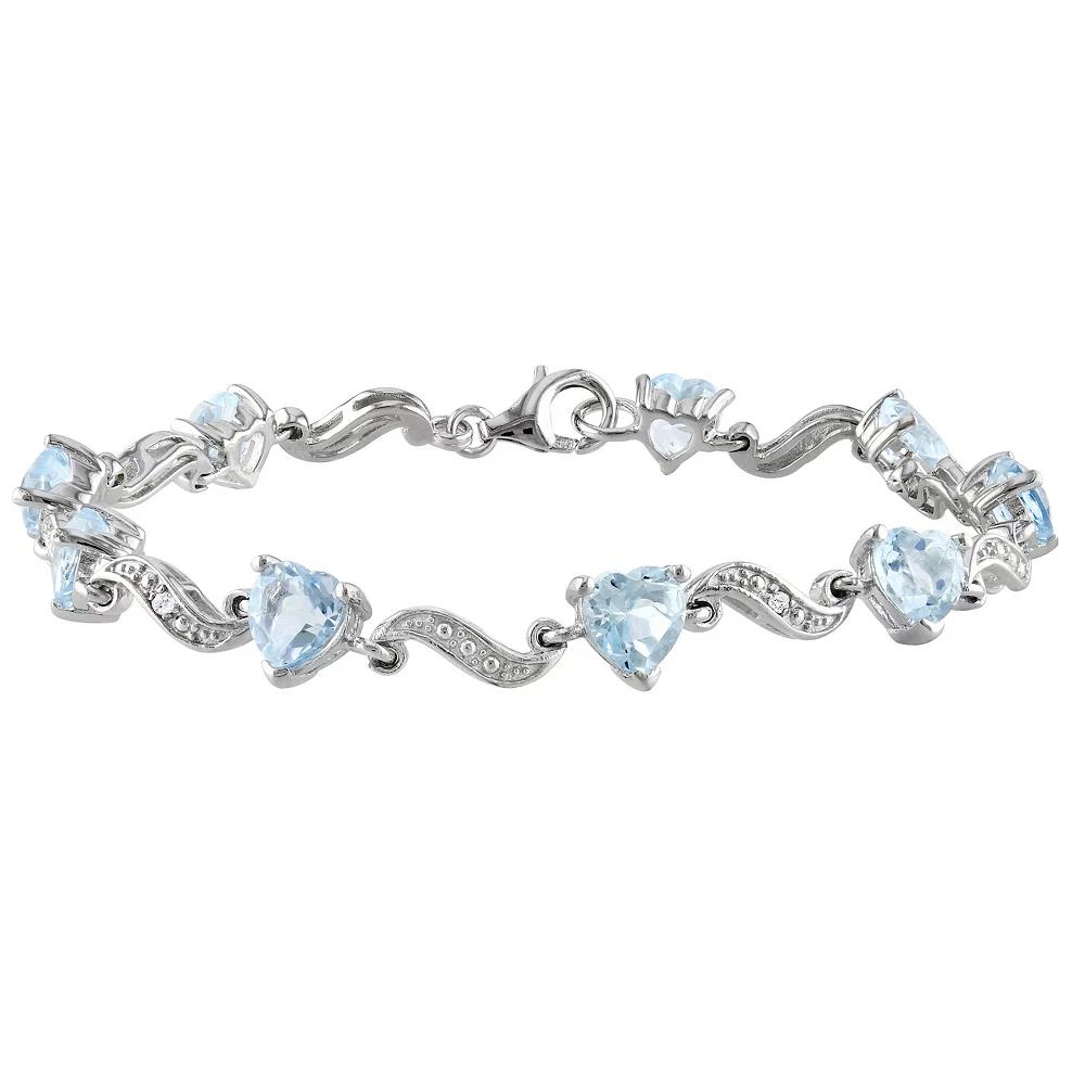 Stella Grace Sterling Silver Blue Topaz & Diamond Accent Heart Link Bracelet, Women's, Size: 7" Product Image